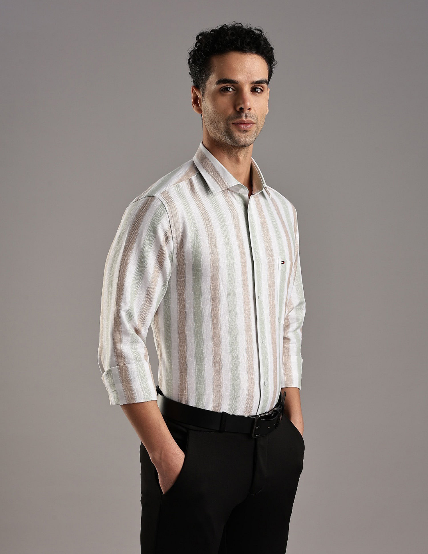 Tommy Hilfiger Striped Regular Fit Plain Woven Shirt
