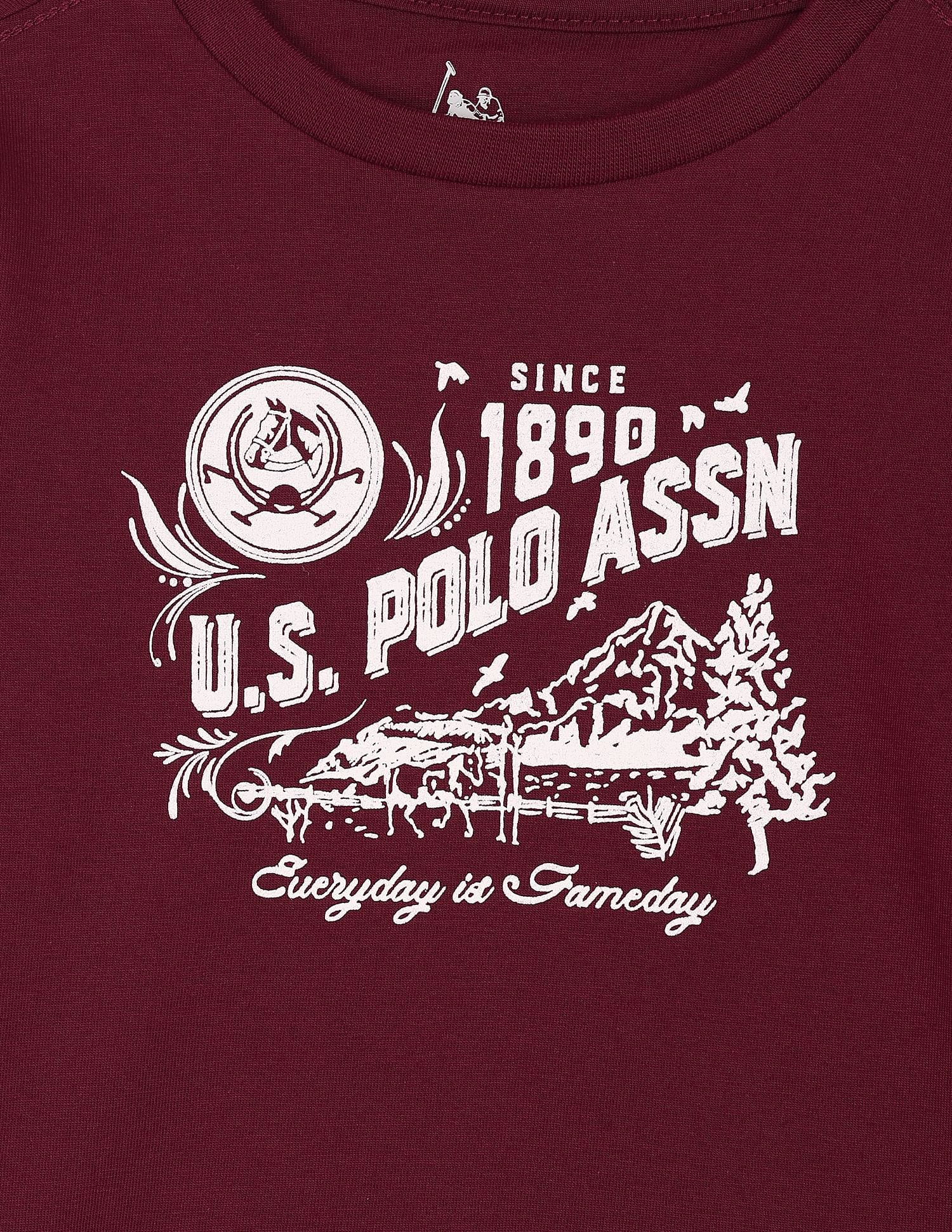 U.S. Polo Assn. Kids Boys Beige and Wine Brand Print T-Shirt - Pack Of 2