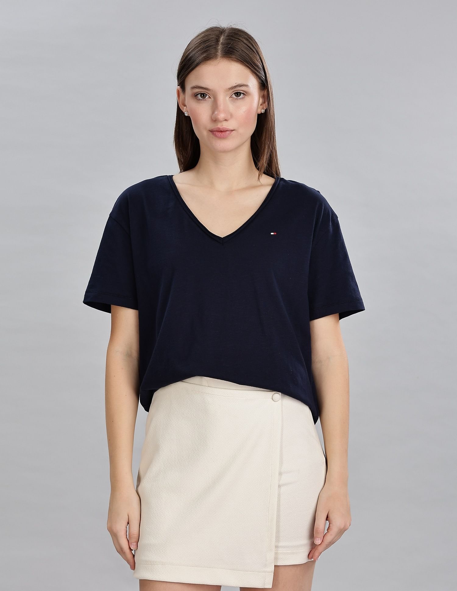 Tommy Hilfiger Womens Navy Solid T-Shirts