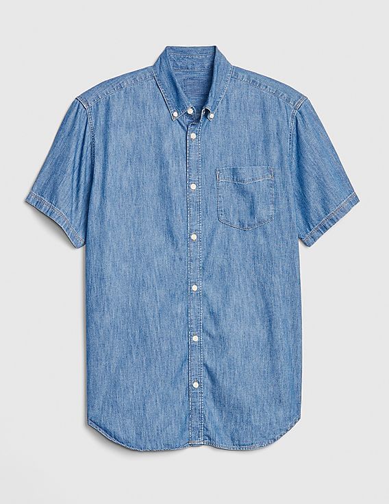 ★★ ★★ Men's Blue Tencel Short Sleeve Denim Sh Amazon.com: Men's Blue Denim Shirts Short Sleeve Jean Shirt