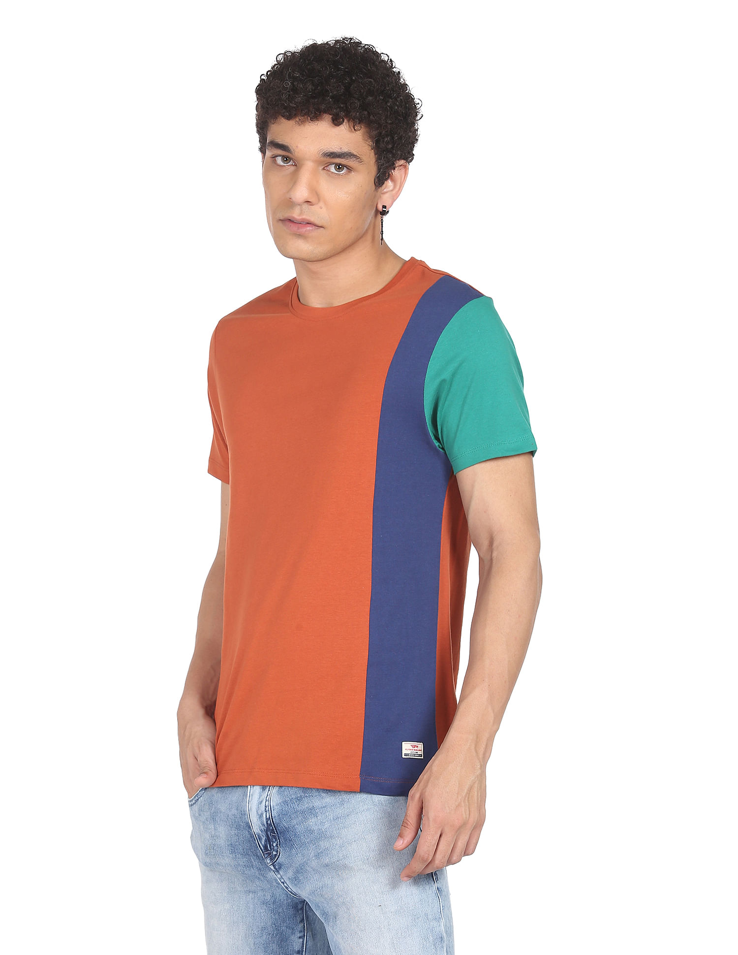 Flying Machine Pure Cotton Colour Block T-Shirt
