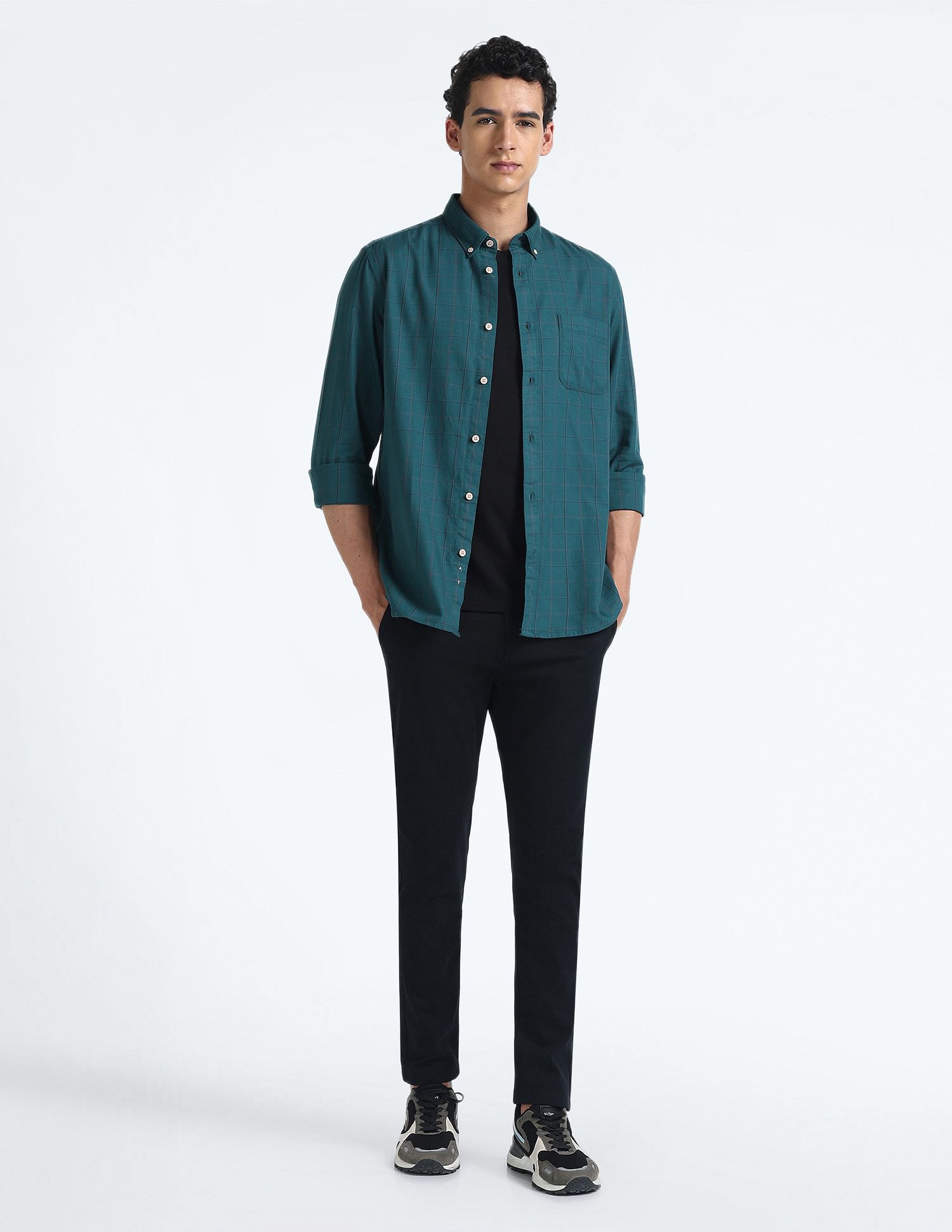 Flying Machine Windowpane Check Slim Shirt