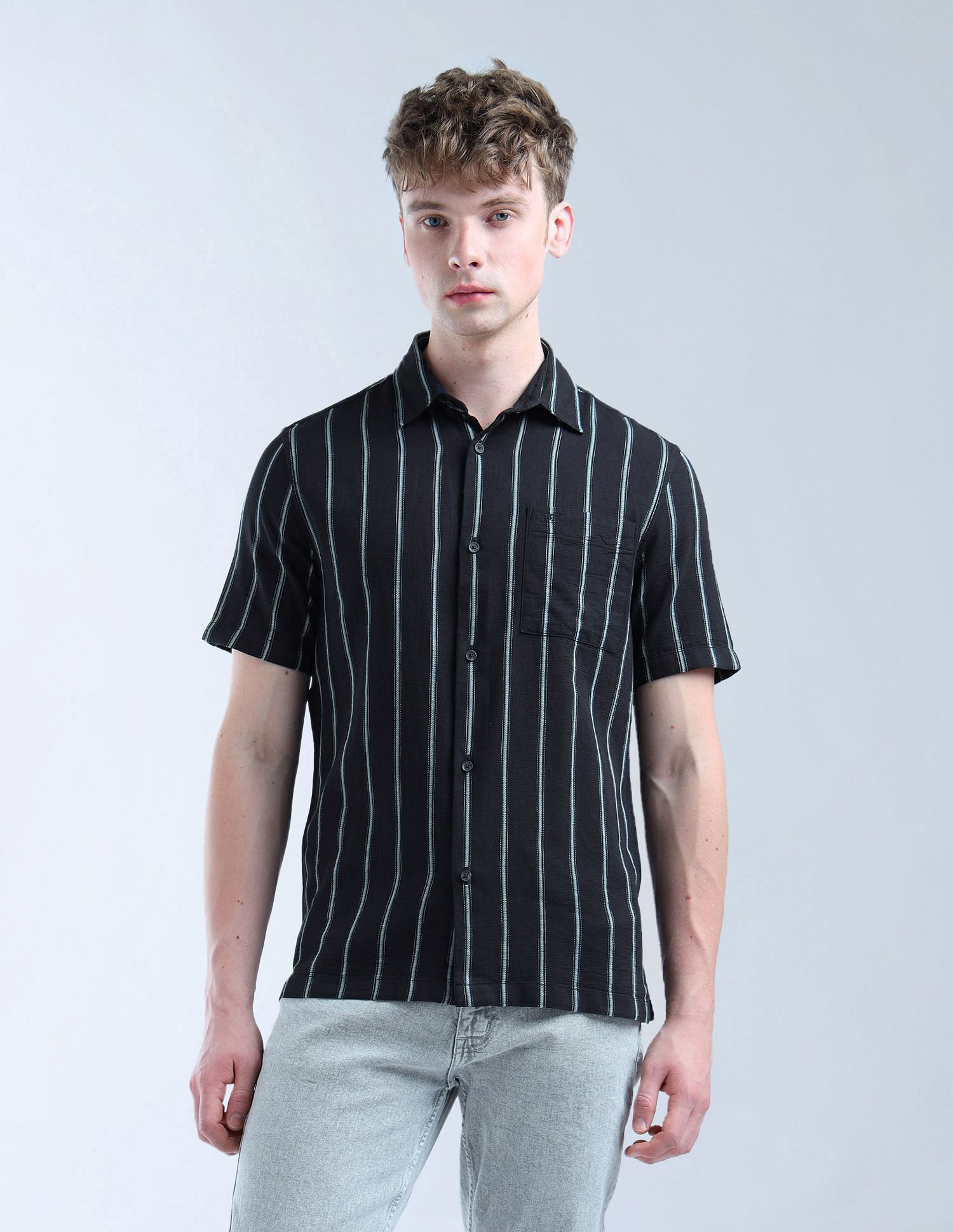 Flying Machine Vertical Striped Digitopia Shirt