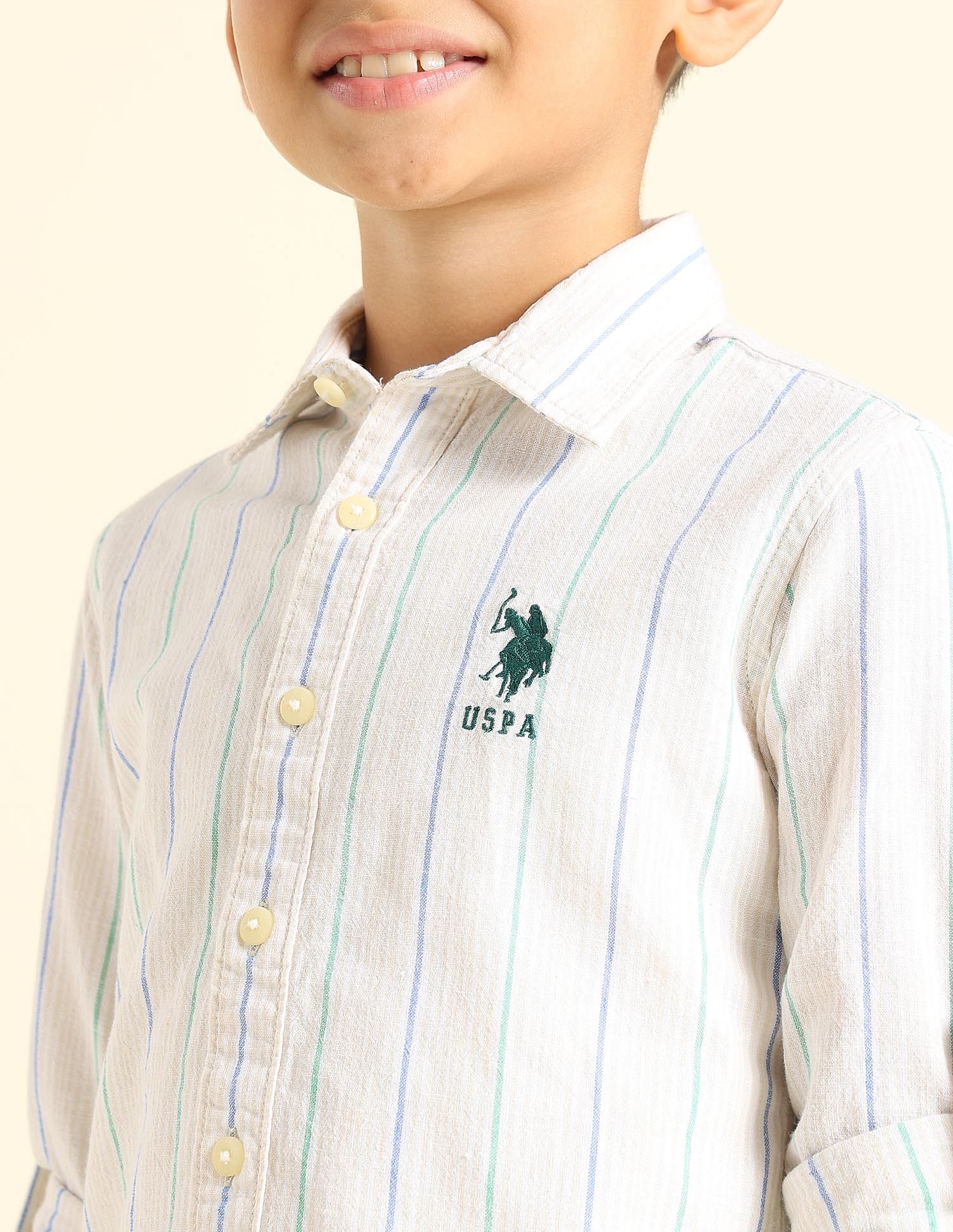 U.S. Polo Assn. Kids Boys Vertical Striped Regular Fit Shirt