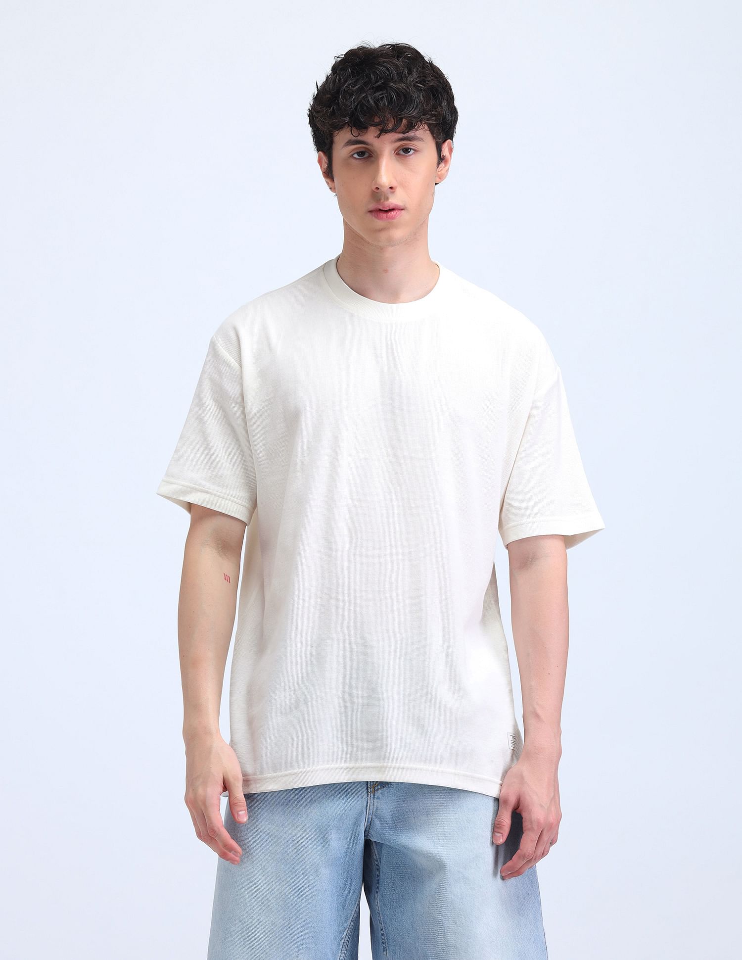 Flying Machine Textured Printed Cotton T-Shirt