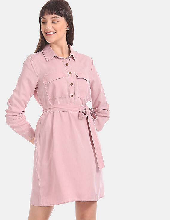 womens pink shirt dress