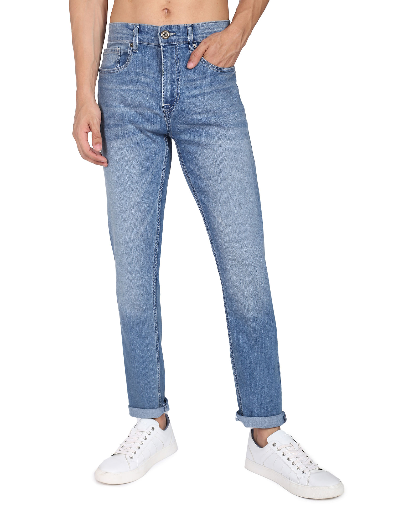 Flying Machine Stone Wash Slash Slim Tapered Fit Jeans