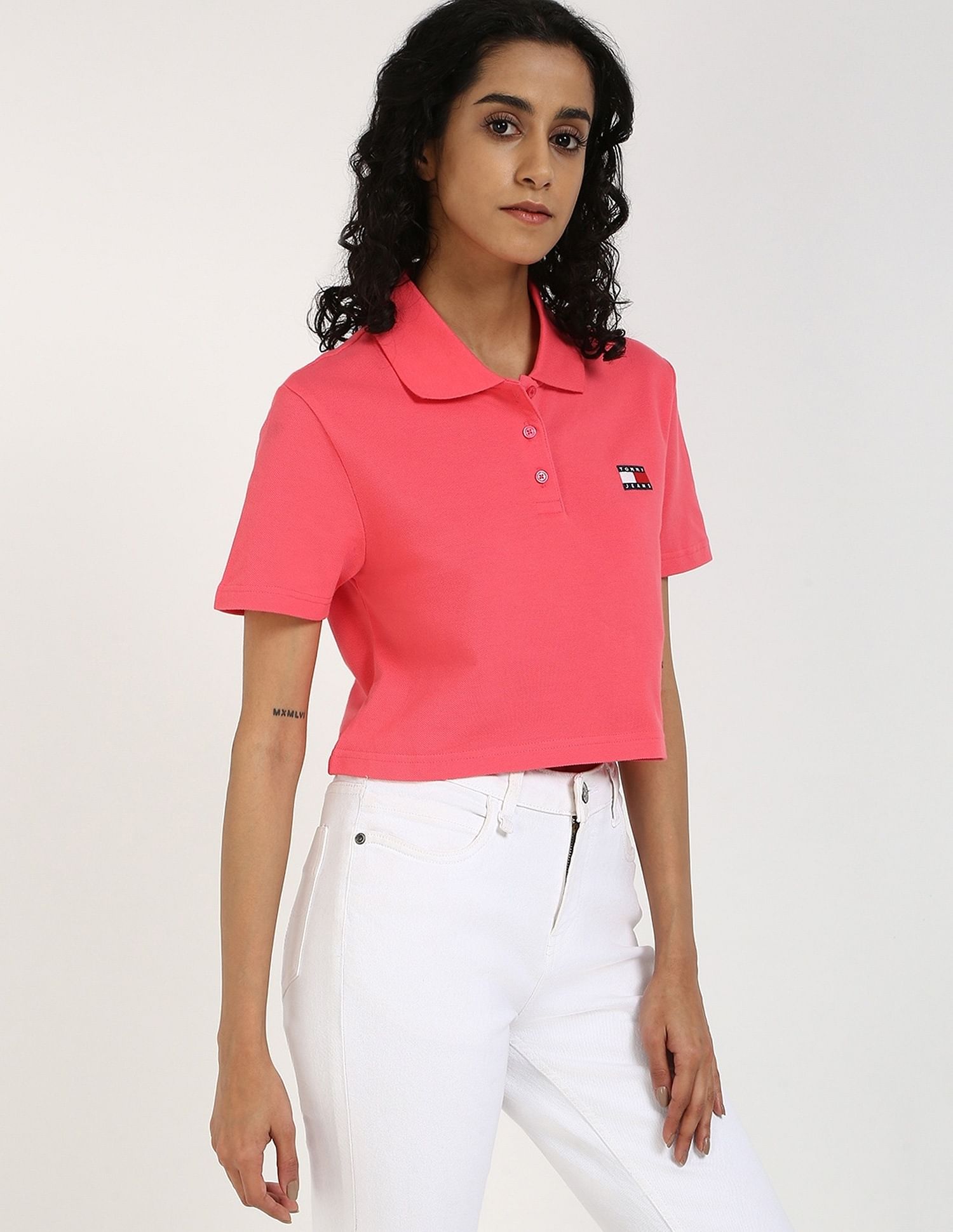 Tommy Hilfiger Solid Cropped-Fit Cotton Polo T-Shirt