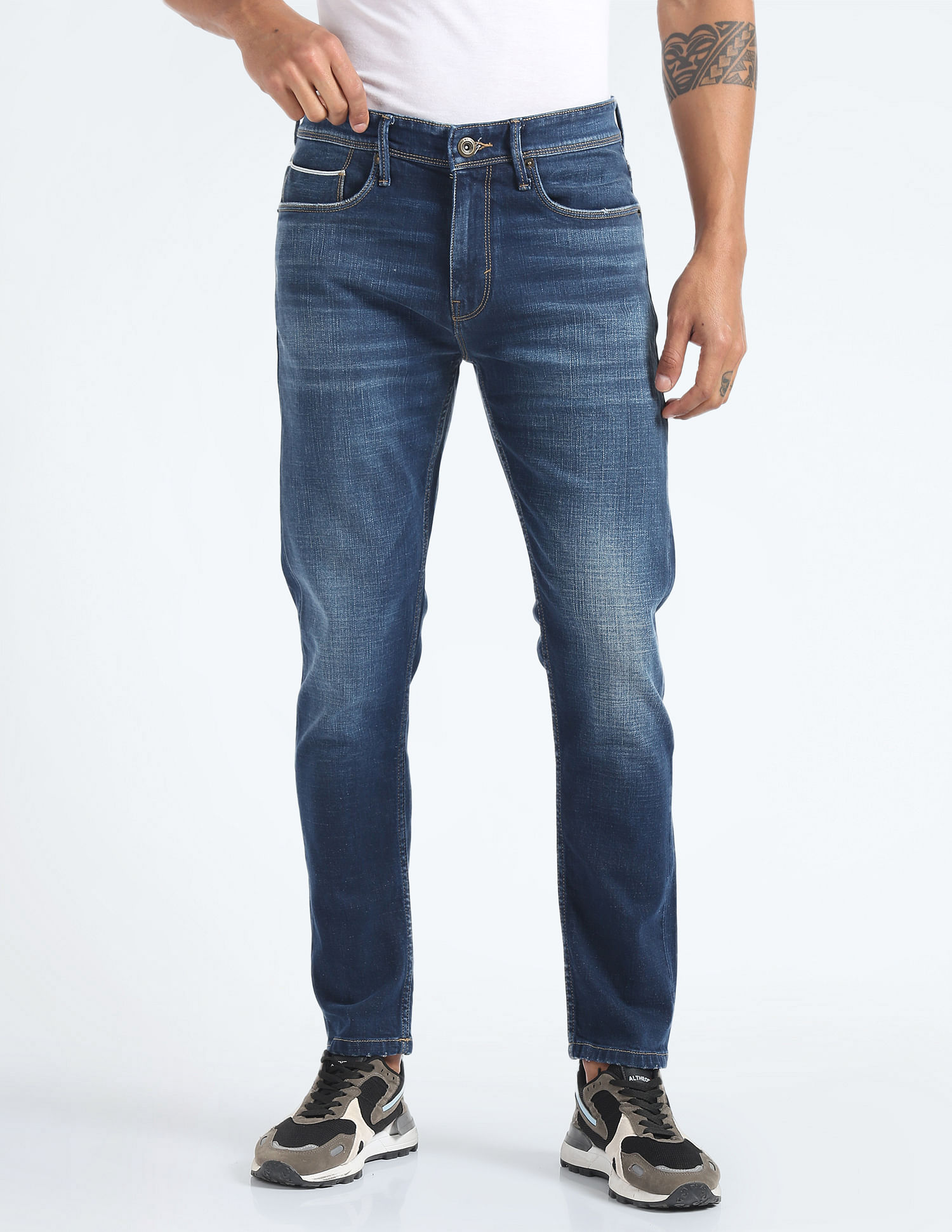 Flying Machine Slash Slim Tapered Fit Whiskered Jeans