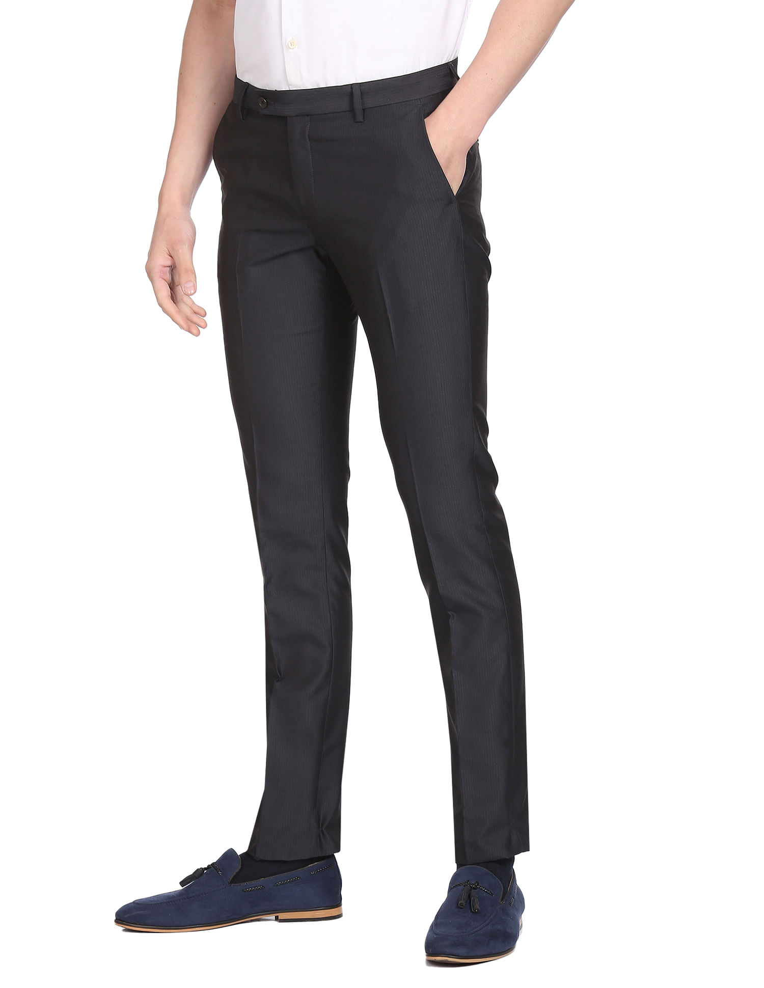 Buy SIMON CARTER LONDON Men Navy Blue Slim Fit Solid Formal Trousers online   Looksgudin