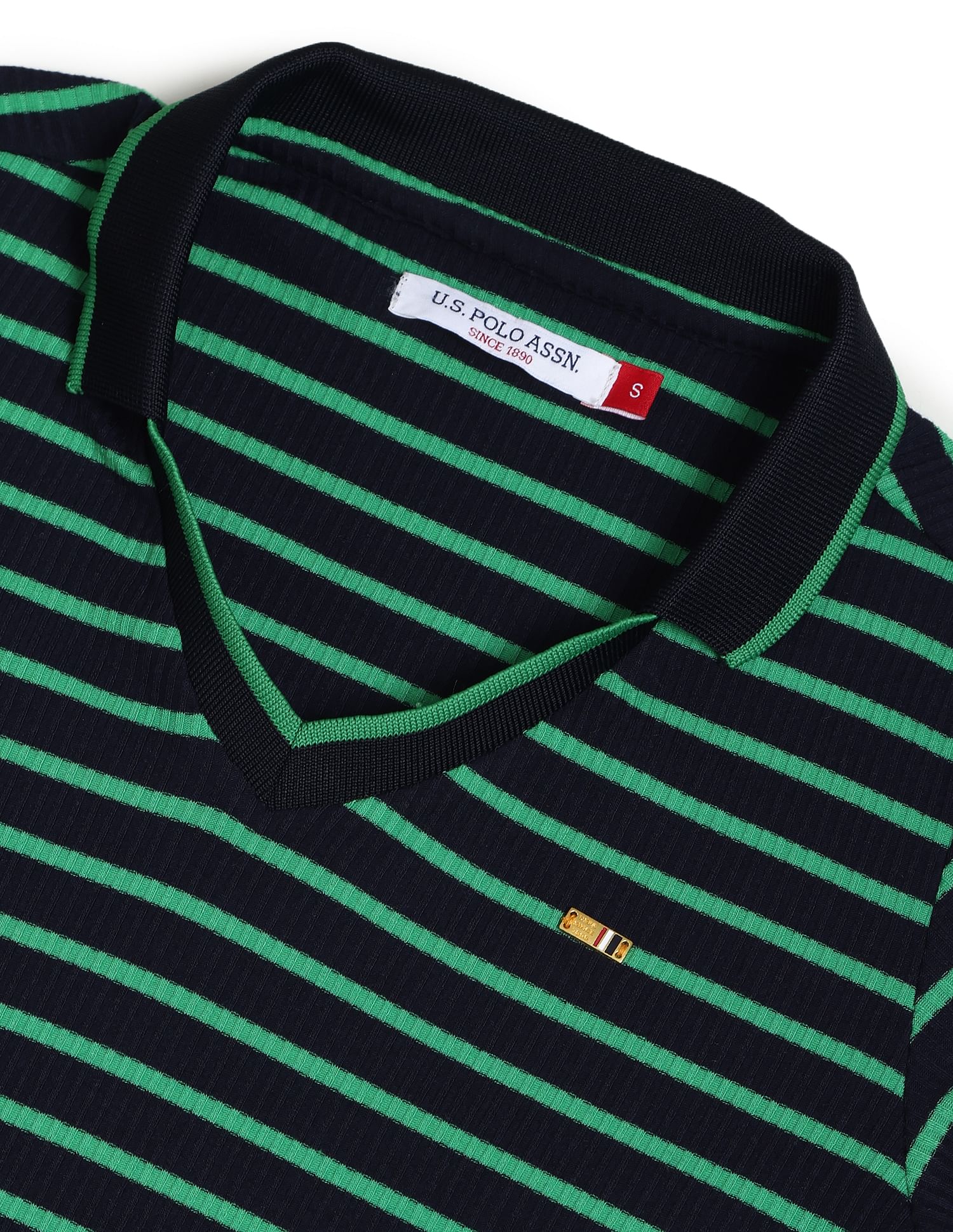U.S. Polo Assn. Women Horizontal Stripe Ribbed Polo Shirt