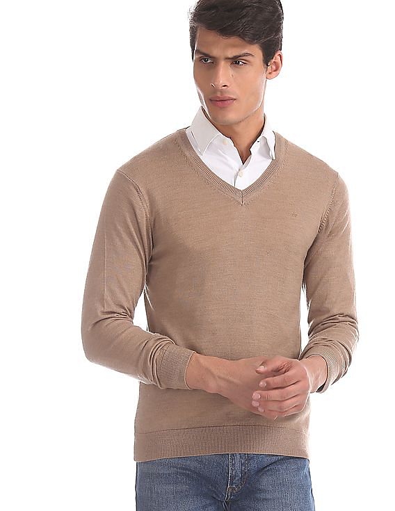 beige v neck sweater mens