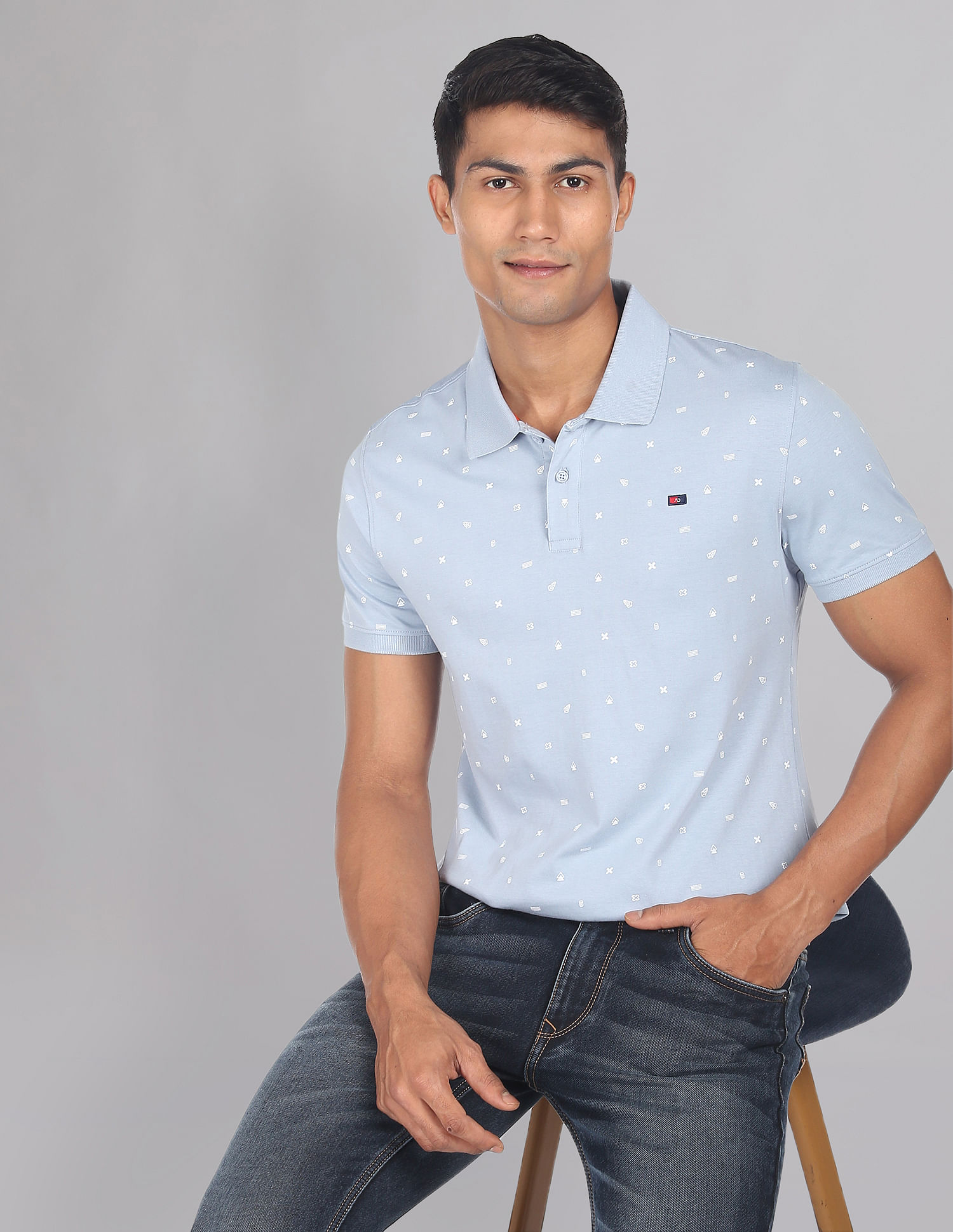 Buy AD by Arvind Men Navy And Yellow Cotton Colour Block Logo Polo Shirt -  NNNOW.com