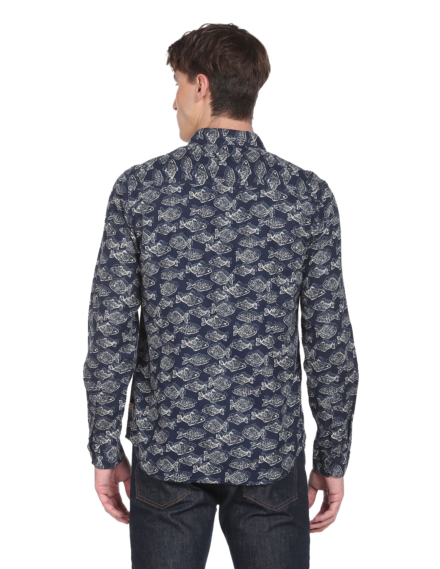 Flying Machine Spread Collar Abstract Print Shirt