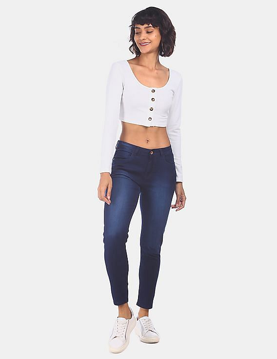 Flying Machine Women Mid Rise Veronica Skinny Fit Stone Wash Jeans
