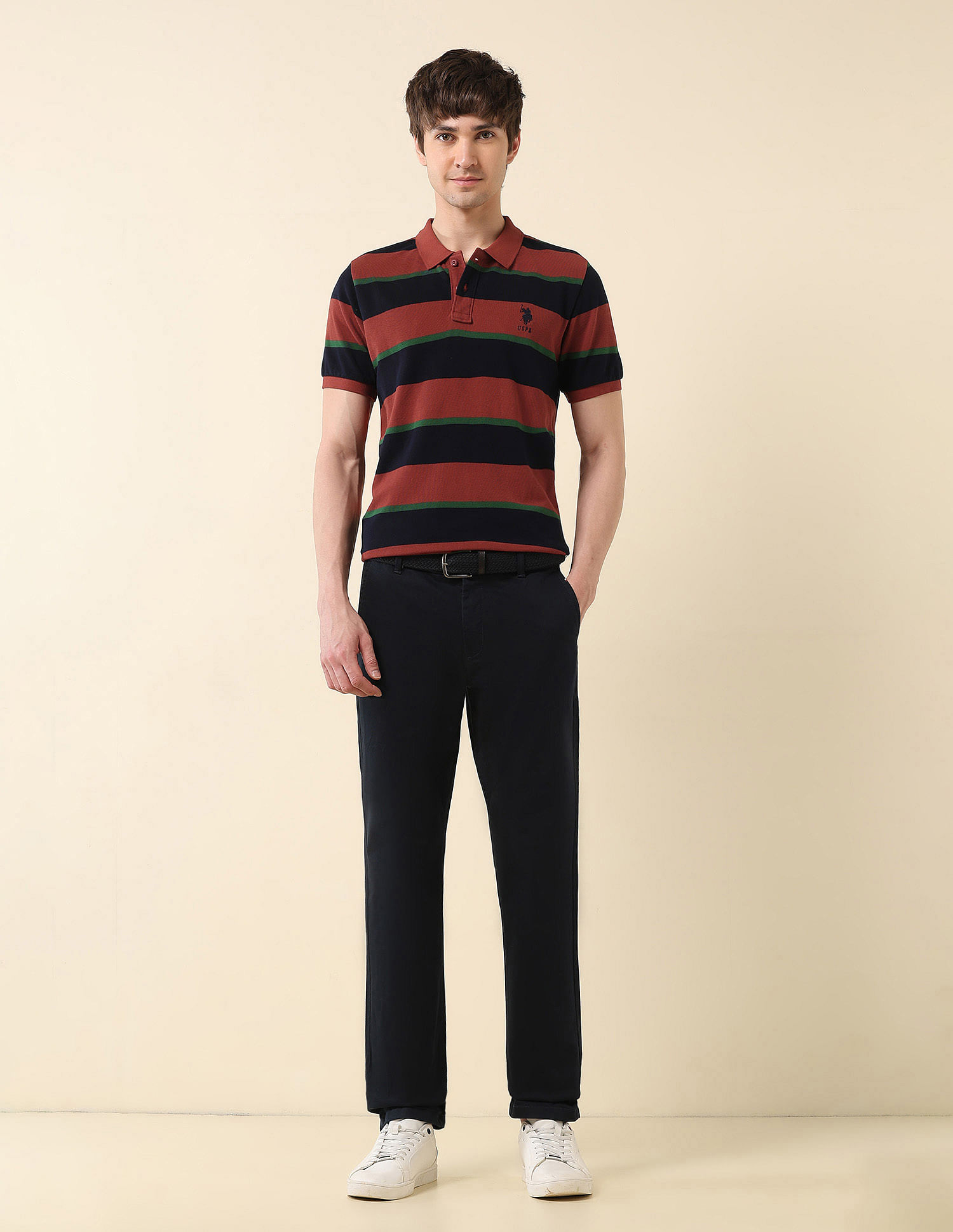 U.S. Polo Assn. Horizontal Striped Gold Cup Polo Shirt