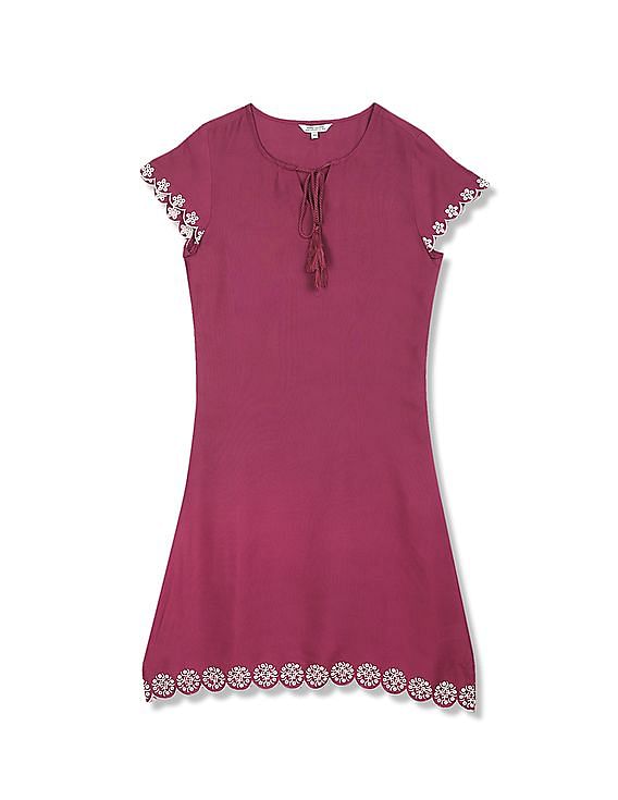 Aeropostale Women Purple Notch Round Neck Scalloped Hem Dress