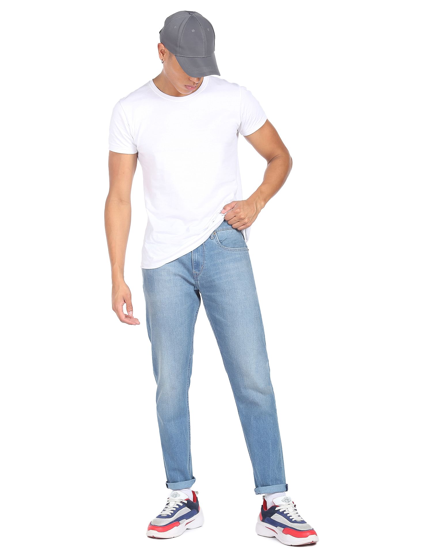 Flying Machine Stone Wash Slash Slim Tapered Fit Jeans