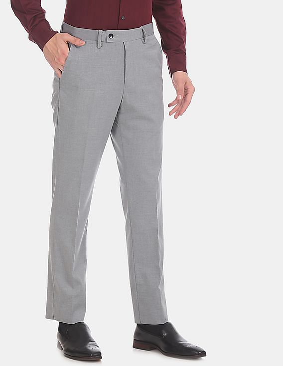 Buy Raymond Slim Fit Solid Blue Trousers online