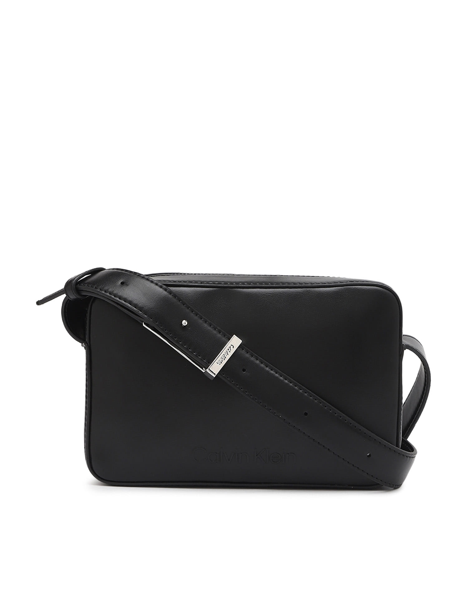 Buy Calvin Klein Solid Black Polyester Crossbody Bag