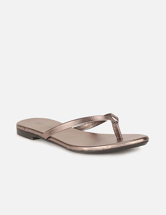 Buy Bronz Women Metallic Grey Solid V-Strap Sandals - NNNOW.com