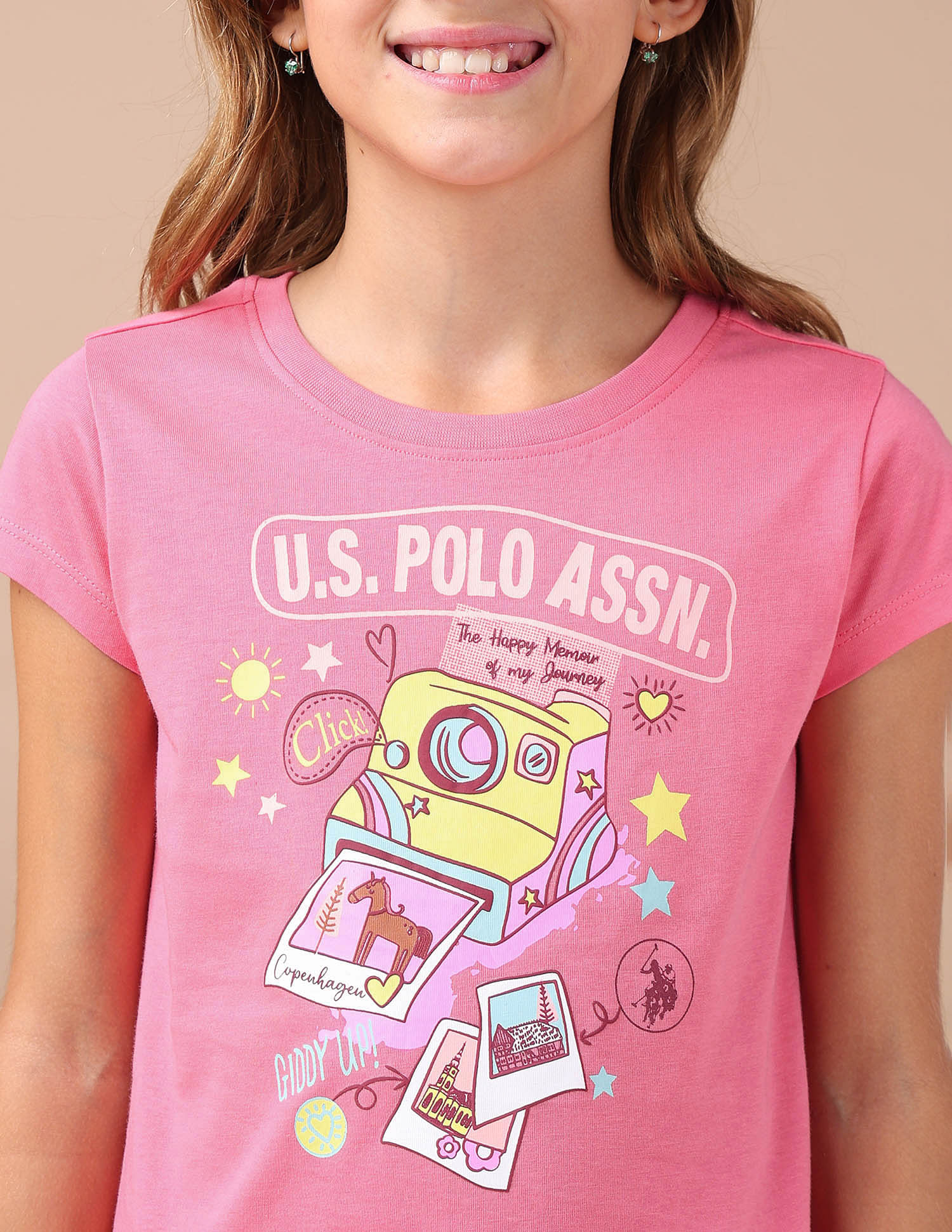 U.S. Polo Assn. Kids Girls Graphic Printed Regular Fit T-Shirt