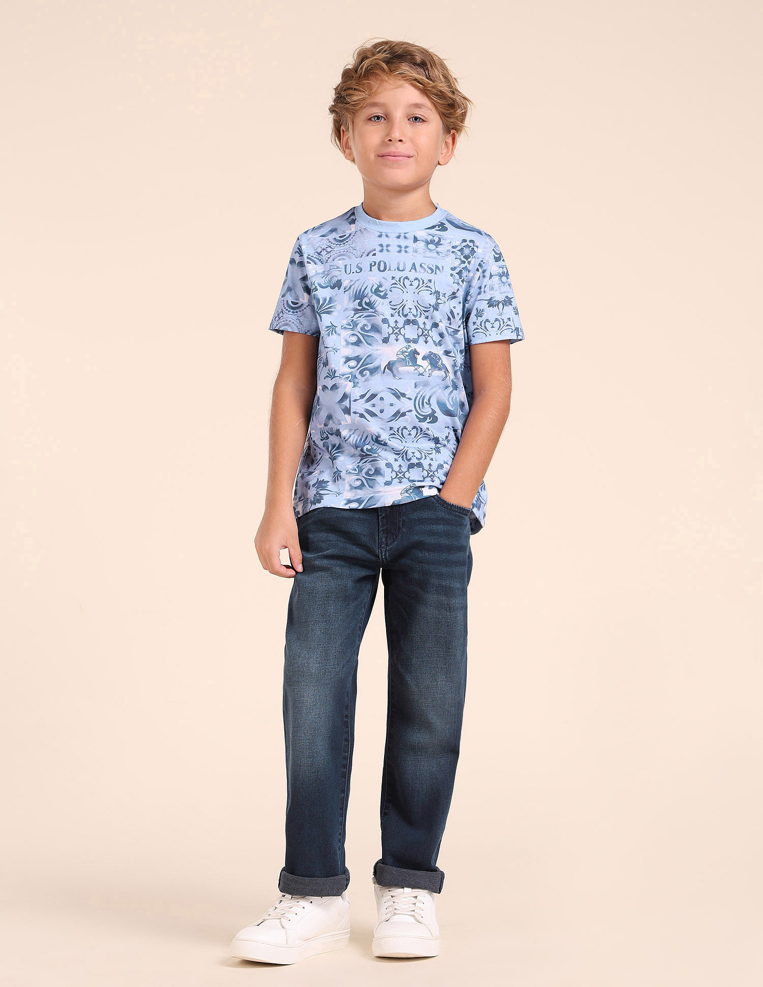 U.S. Polo Assn. Kids Boys Regular Fit All-Over Printed T-Shirt