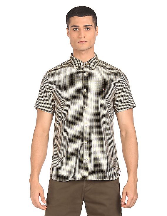 Tommy Hilfiger Men Yellow Slim Fit Check Casual Shirt