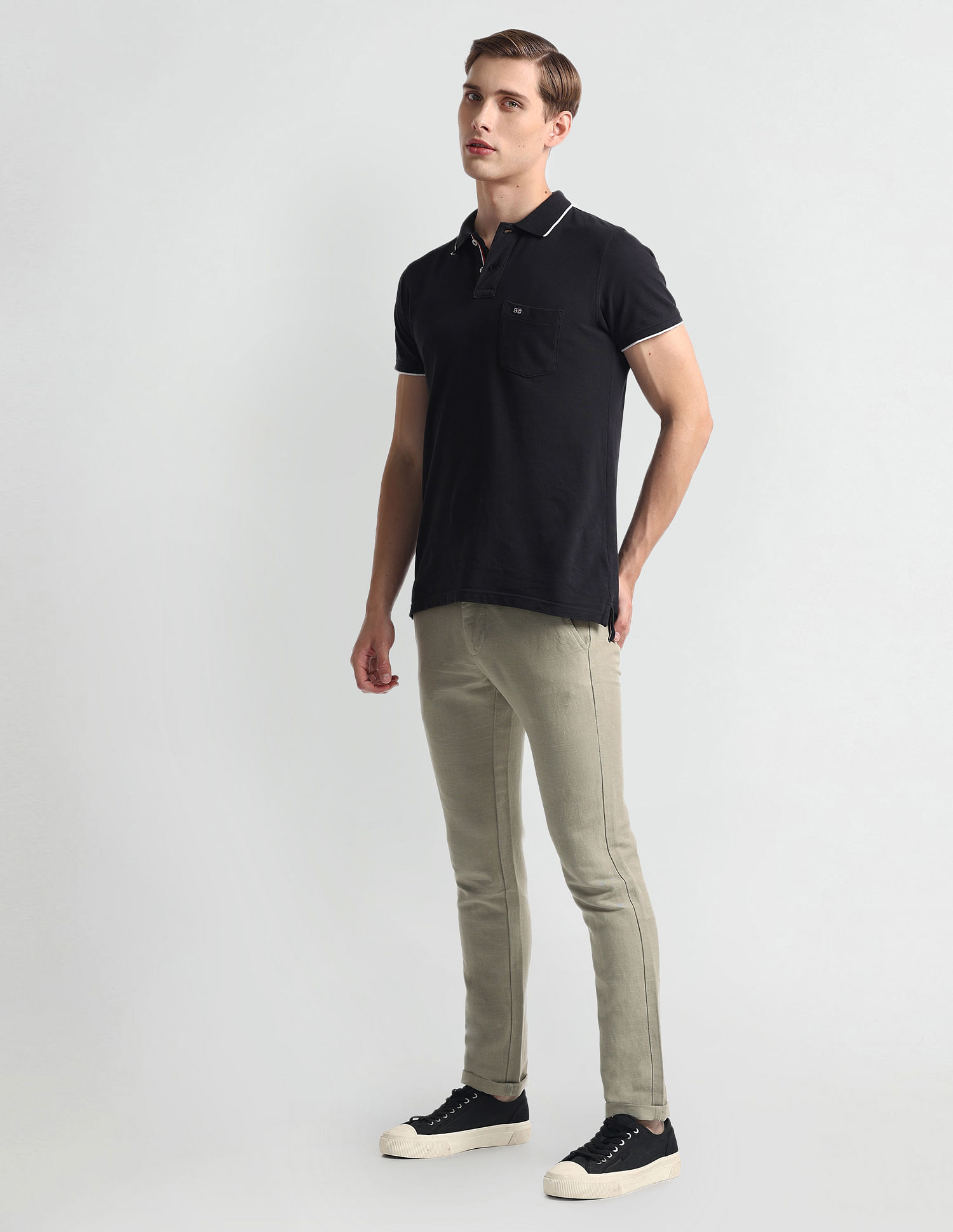 Arrow Sports Cotton Linen Mid Rise Trousers