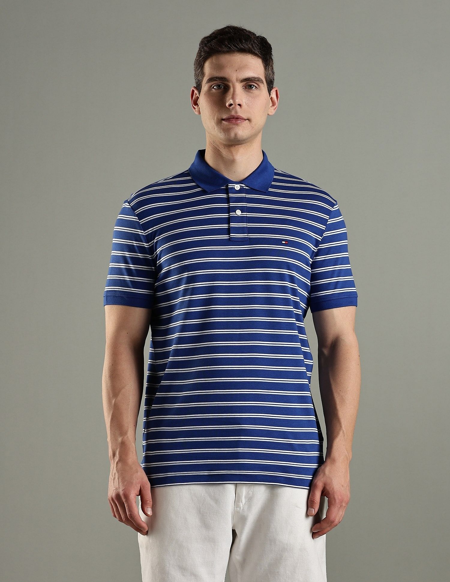 Tommy Hilfiger Striped Regular Fit Cotton Polo T-Shirt