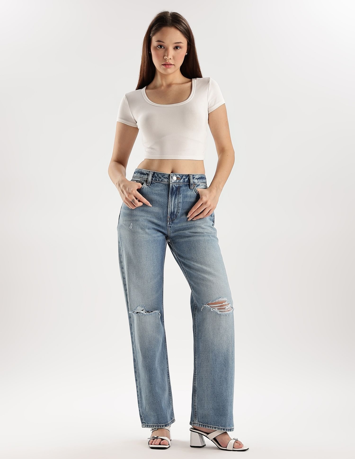 Calvin Klein Jeans Mid-Wash Straight-Fit High Rise Jeans