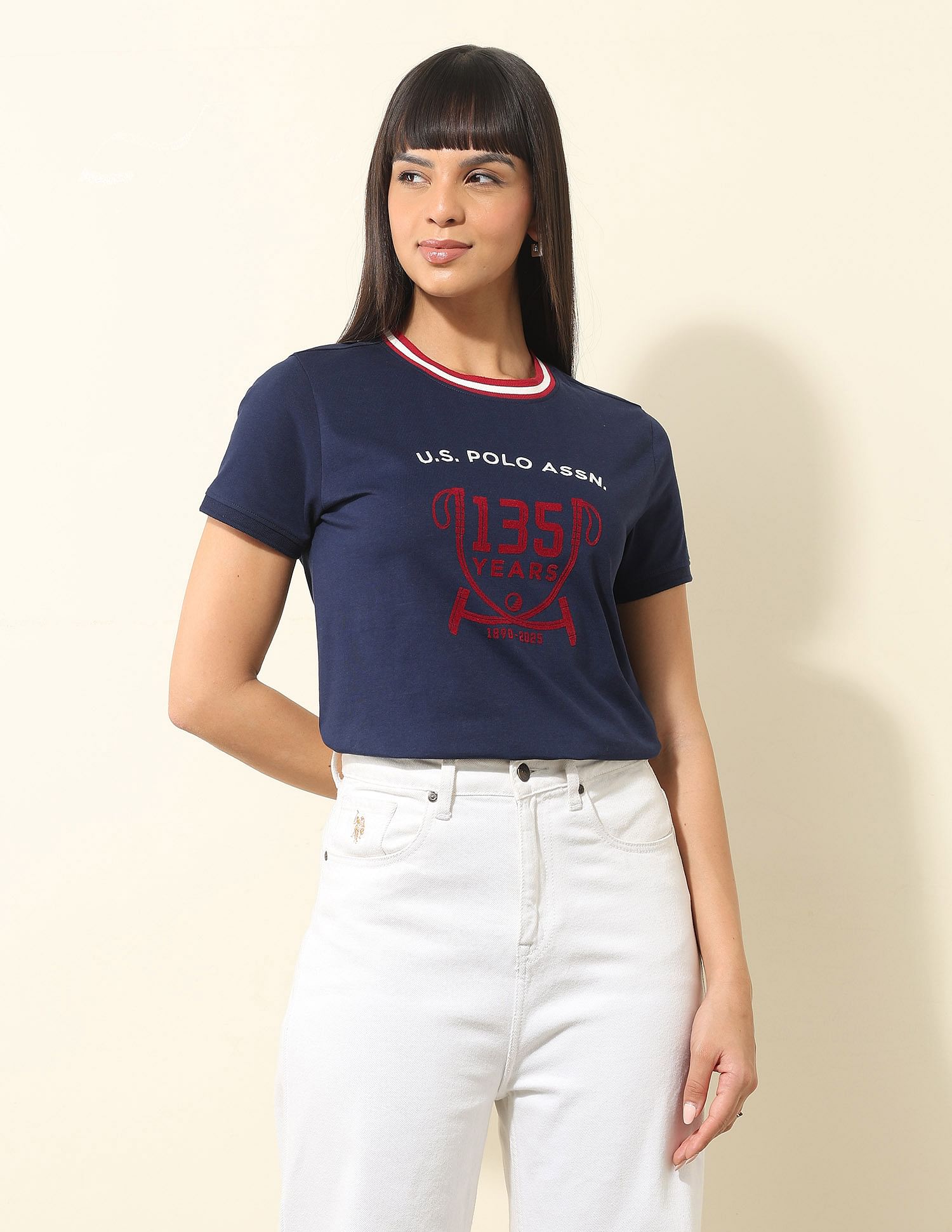 U.S. Polo Assn. Women Regular Fit Brand Printed T-Shirt