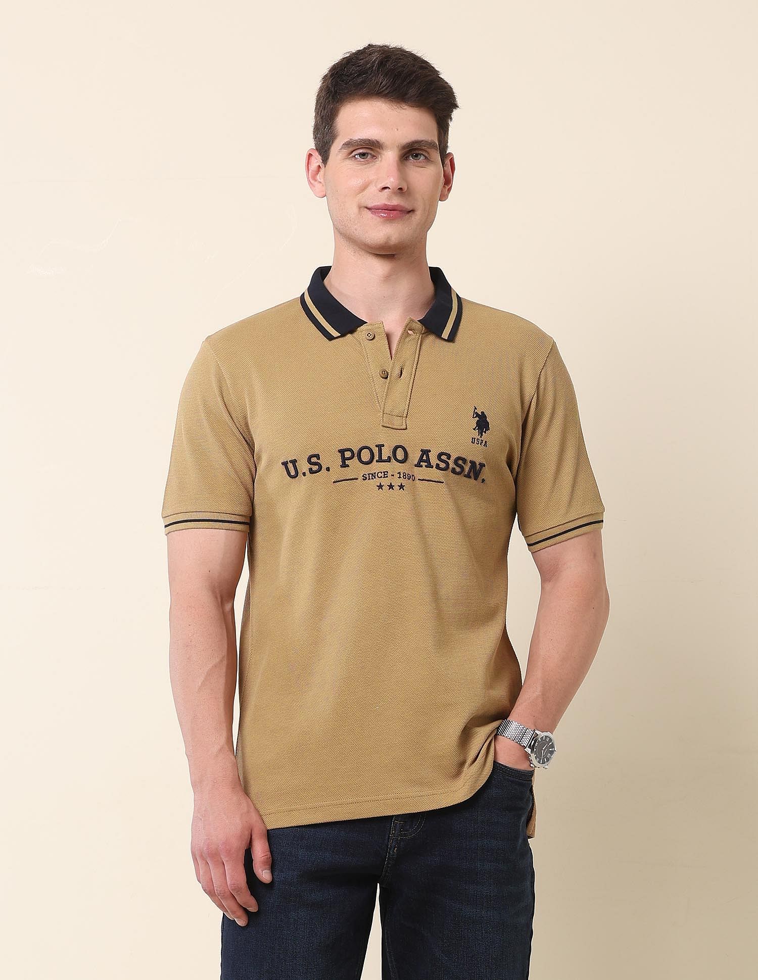 U.S. Polo Assn. Brand Embroidered Gold Cup Polo Shirt