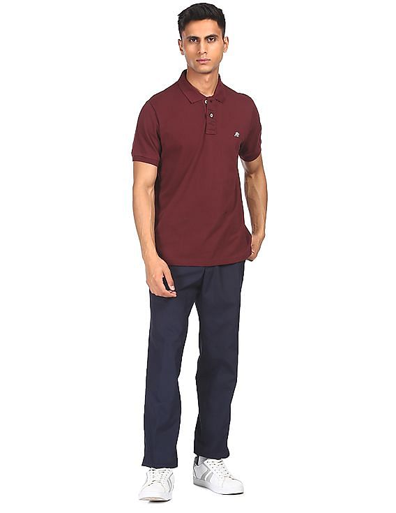 Aeropostale Men Maroon Cotton Solid Polo Shirt