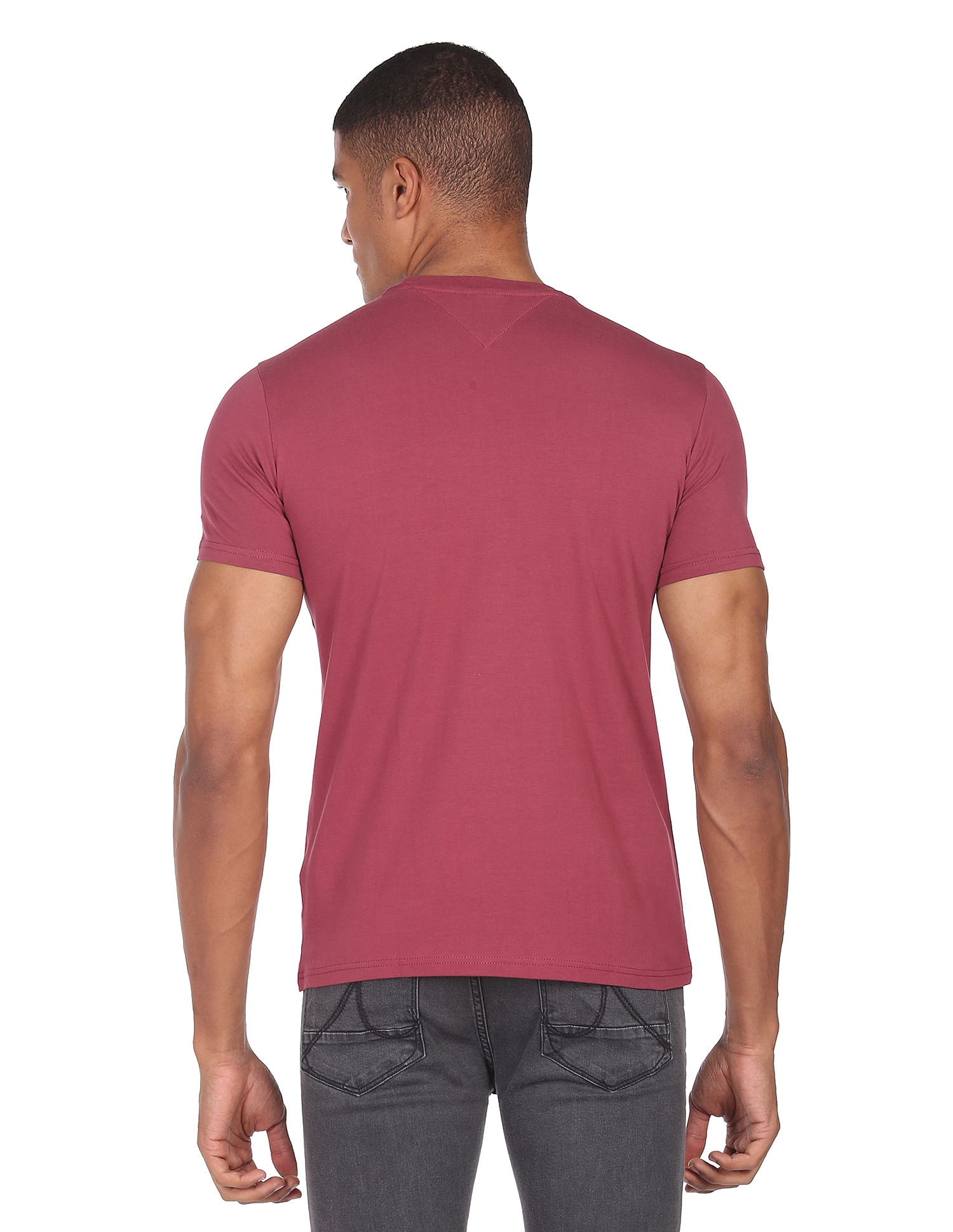 Tommy Hilfiger Men Maroon Twisted Flag Logo Slim Fit T-Shirt