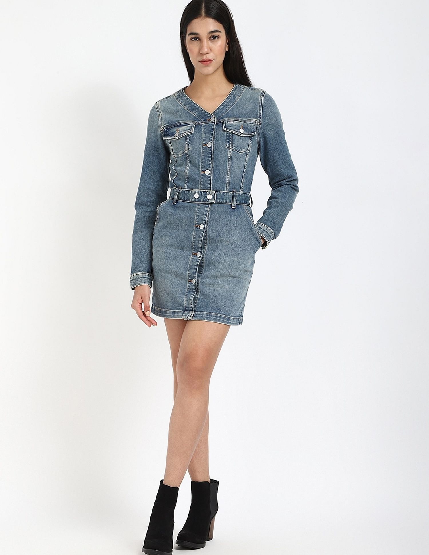 Tommy Hilfiger Cotton V-Neck Denim Dress