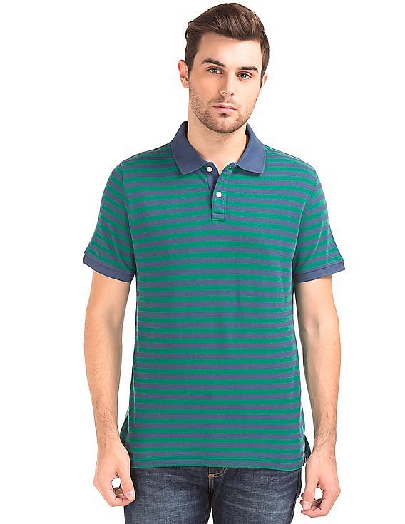 Mens green striped polo shirt best sale