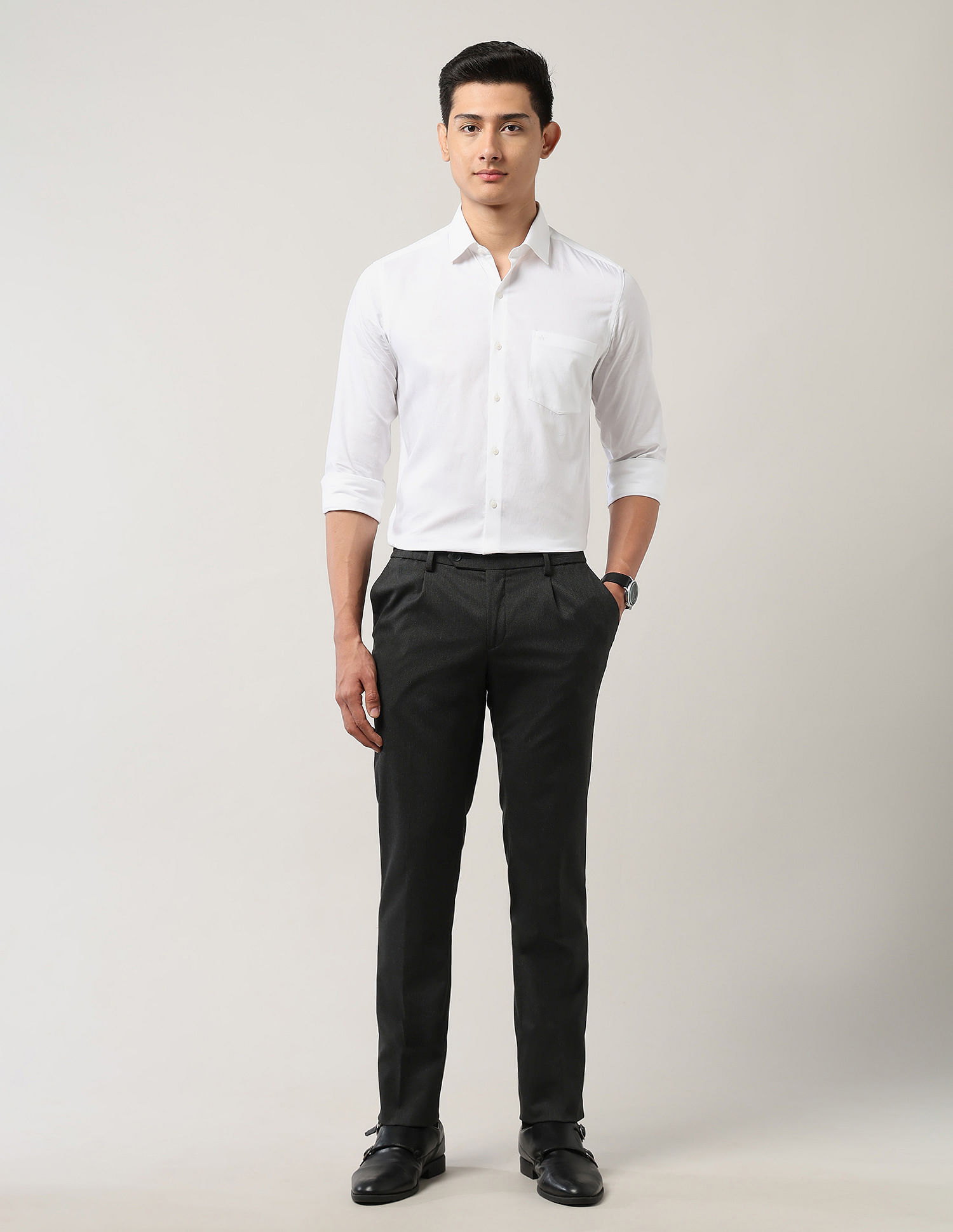 Arrow Textured Mid Rise Trousers