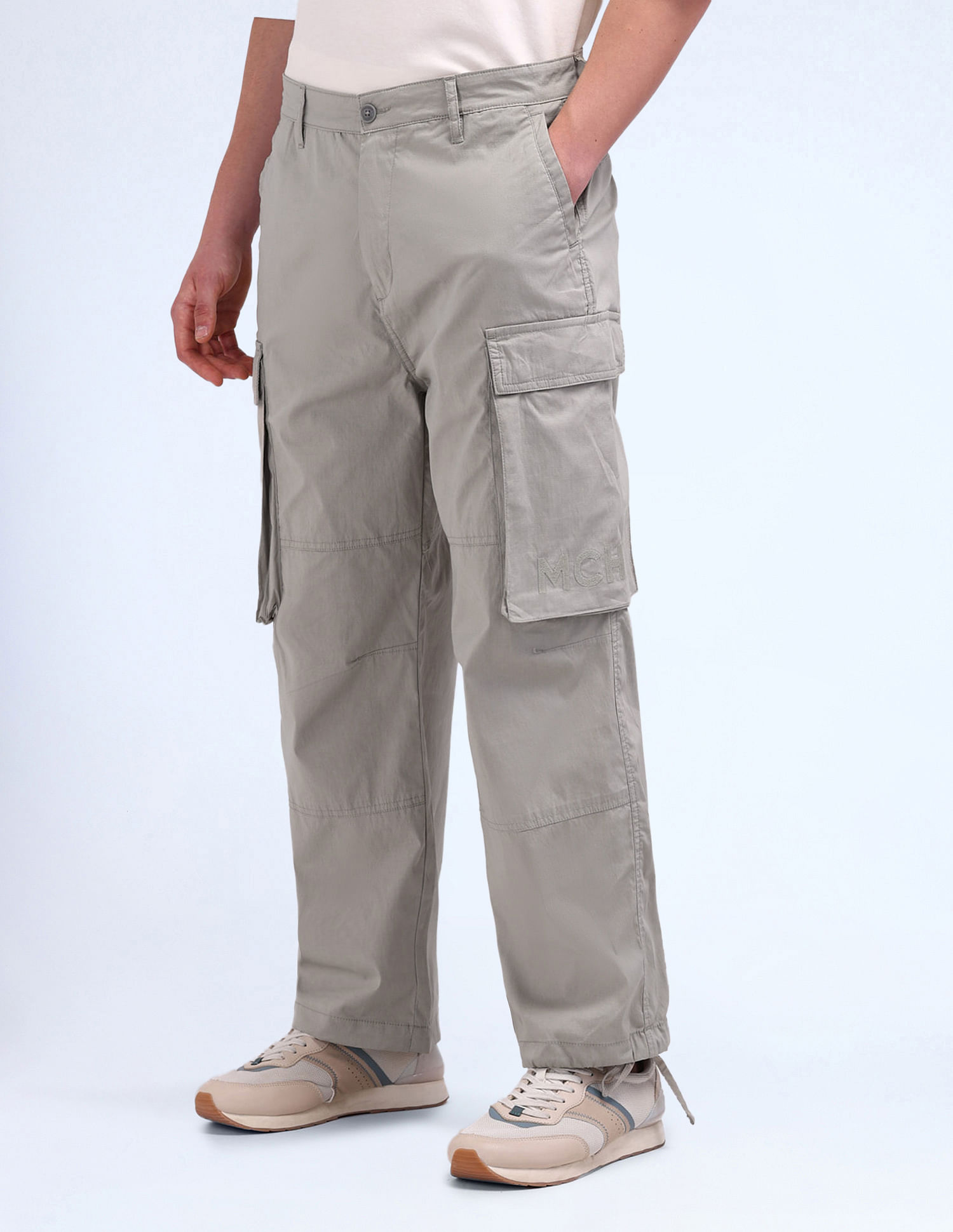 Flying Machine Relaxed Fit Solid Cargo Trousers