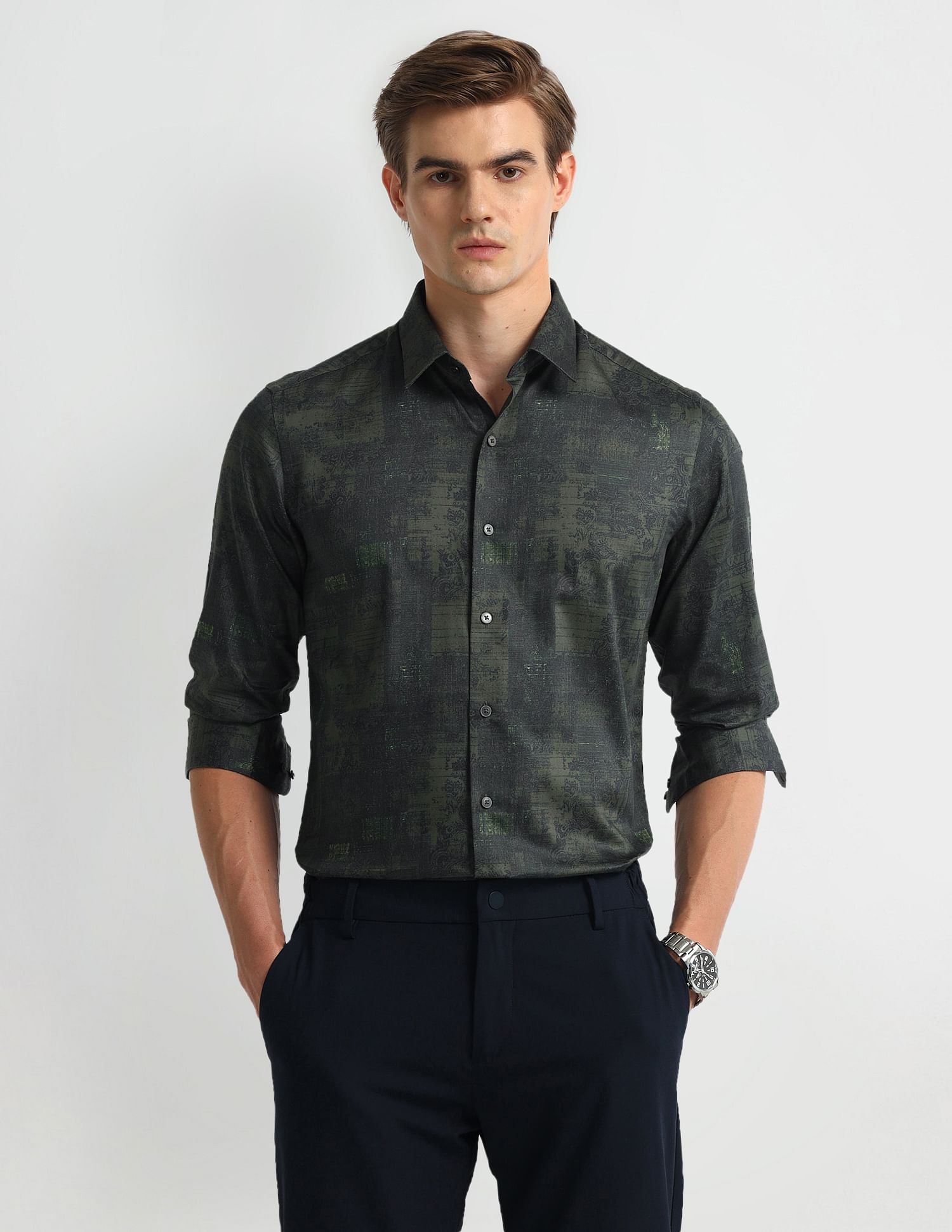 Arrow Newyork Manhattan Slim Fit Abtract Print Shirt