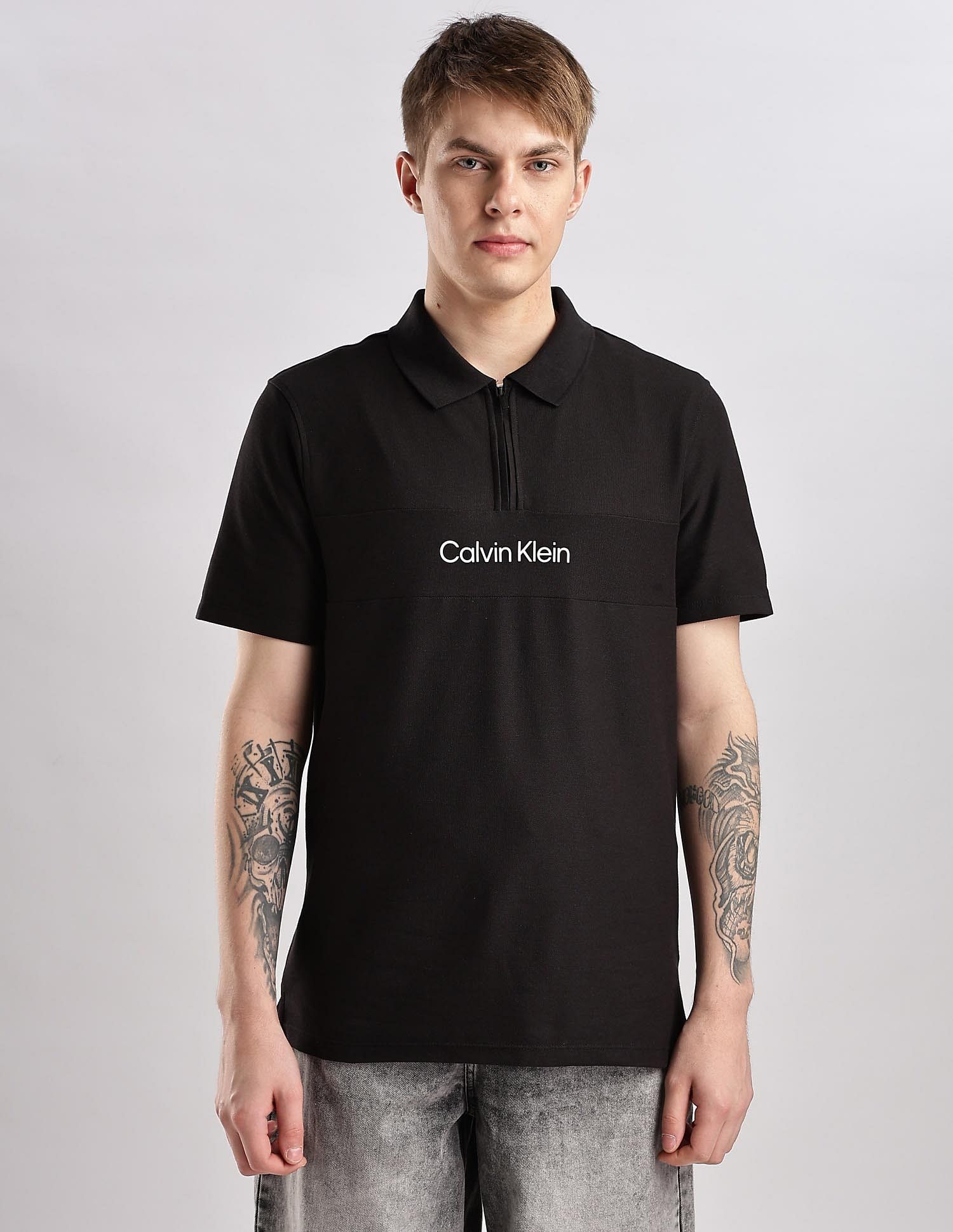 Calvin Klein Jeans Mens Black Logo Polo Shirts