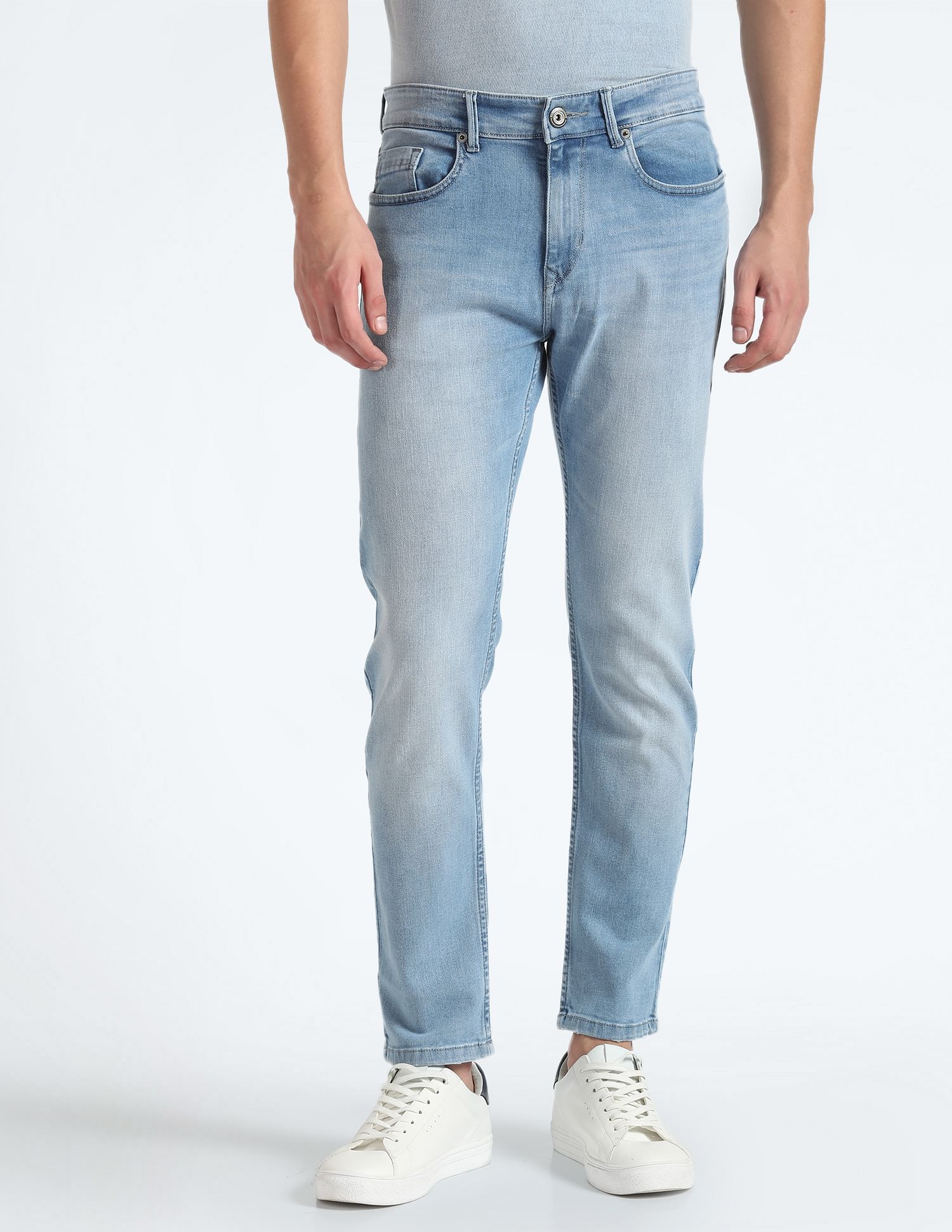 Flying Machine Stone Wash Slash Slim Tapered Fit Jeans