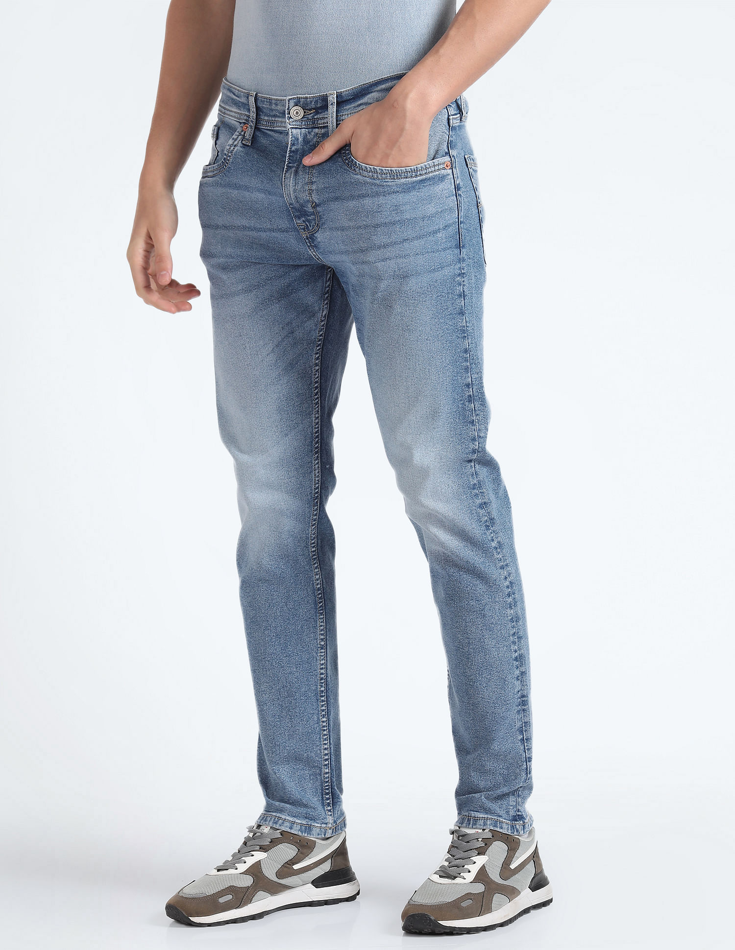 Flying Machine Mid Rise Slash Slim Tapered Jeans
