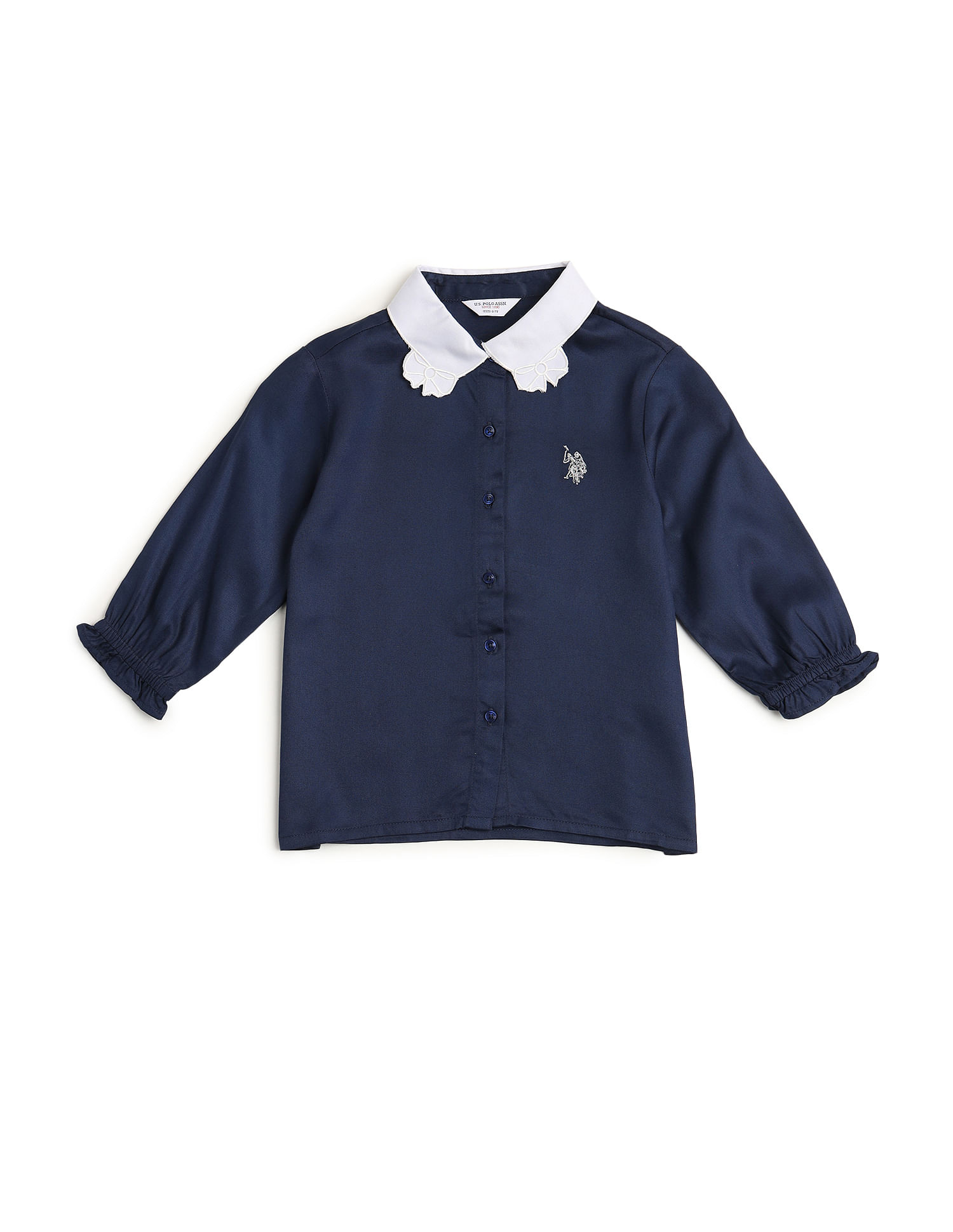 U.S. Polo Assn. Kids Girls Denim Perter Pan Collar Top