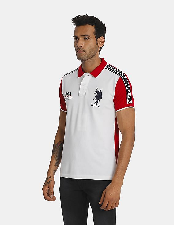 Buy U.S. Polo Assn. Men White And Red Colour Block Pique Polo Shirt -  NNNOW.com