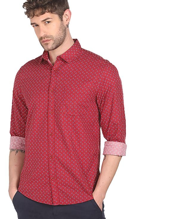 Buy Ruggers Men Red Spread Collar 