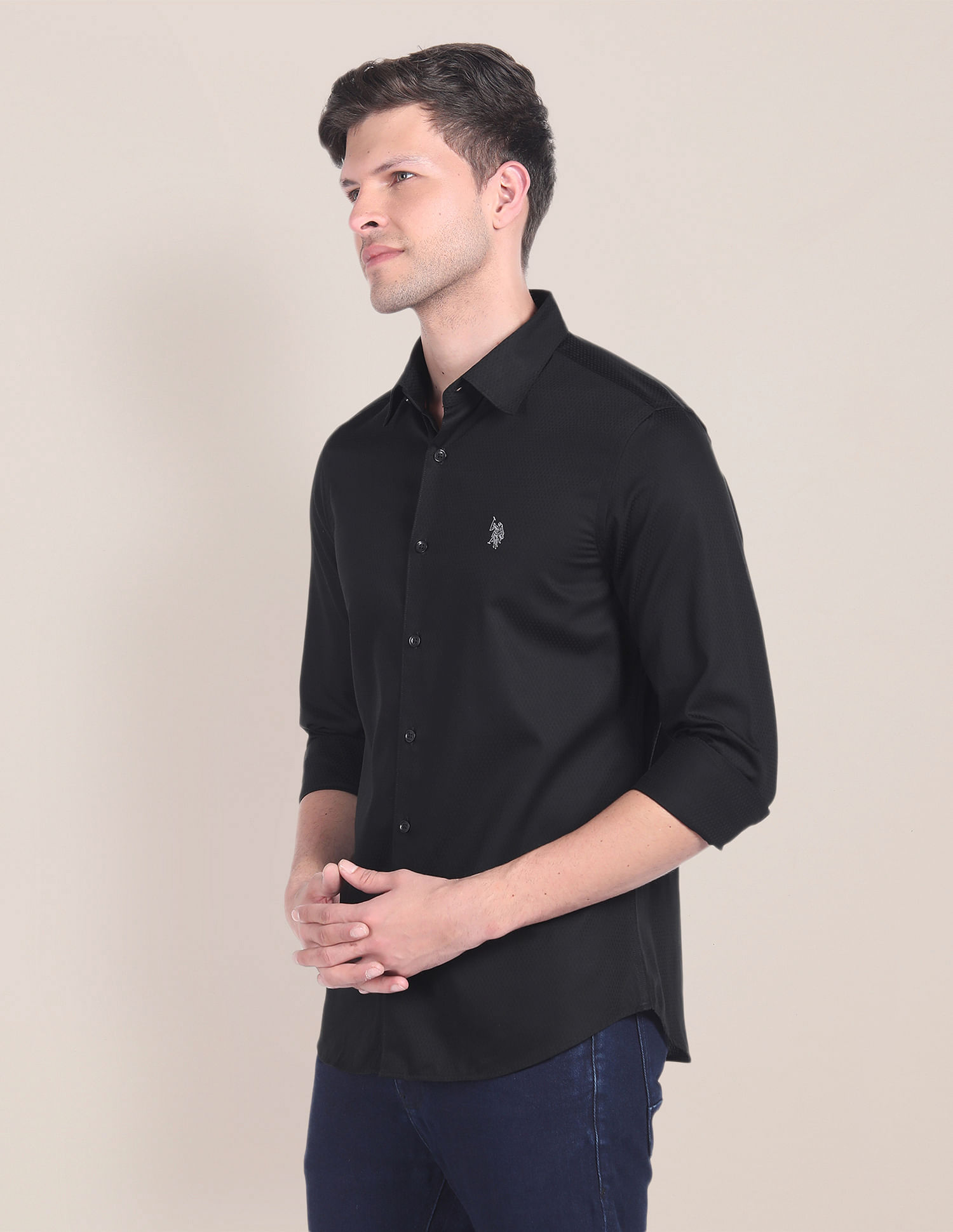 U.S. Polo Assn. Cutaway Collar Self Design Shirt