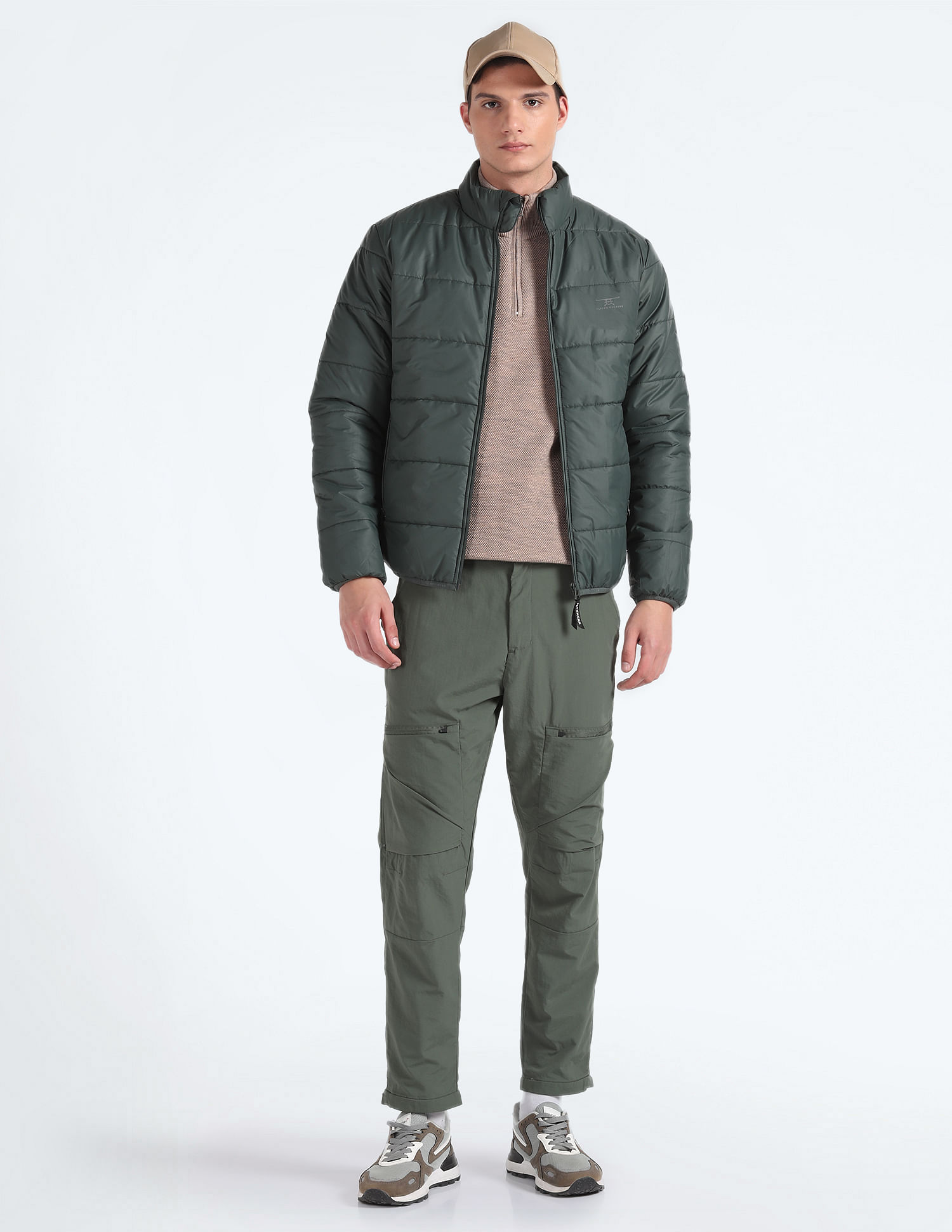 Flying Machine Stand Collar Puffer Jacket