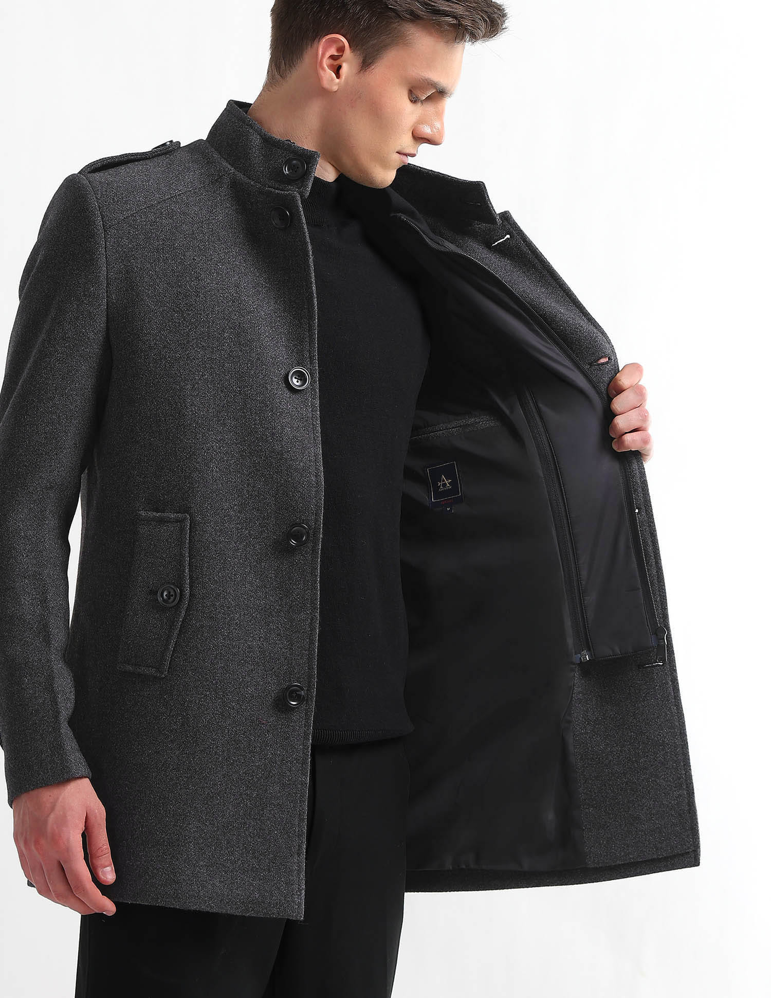 Buy Arrow Sport Stand Collar Textured Trench Coat - NNNOW.com