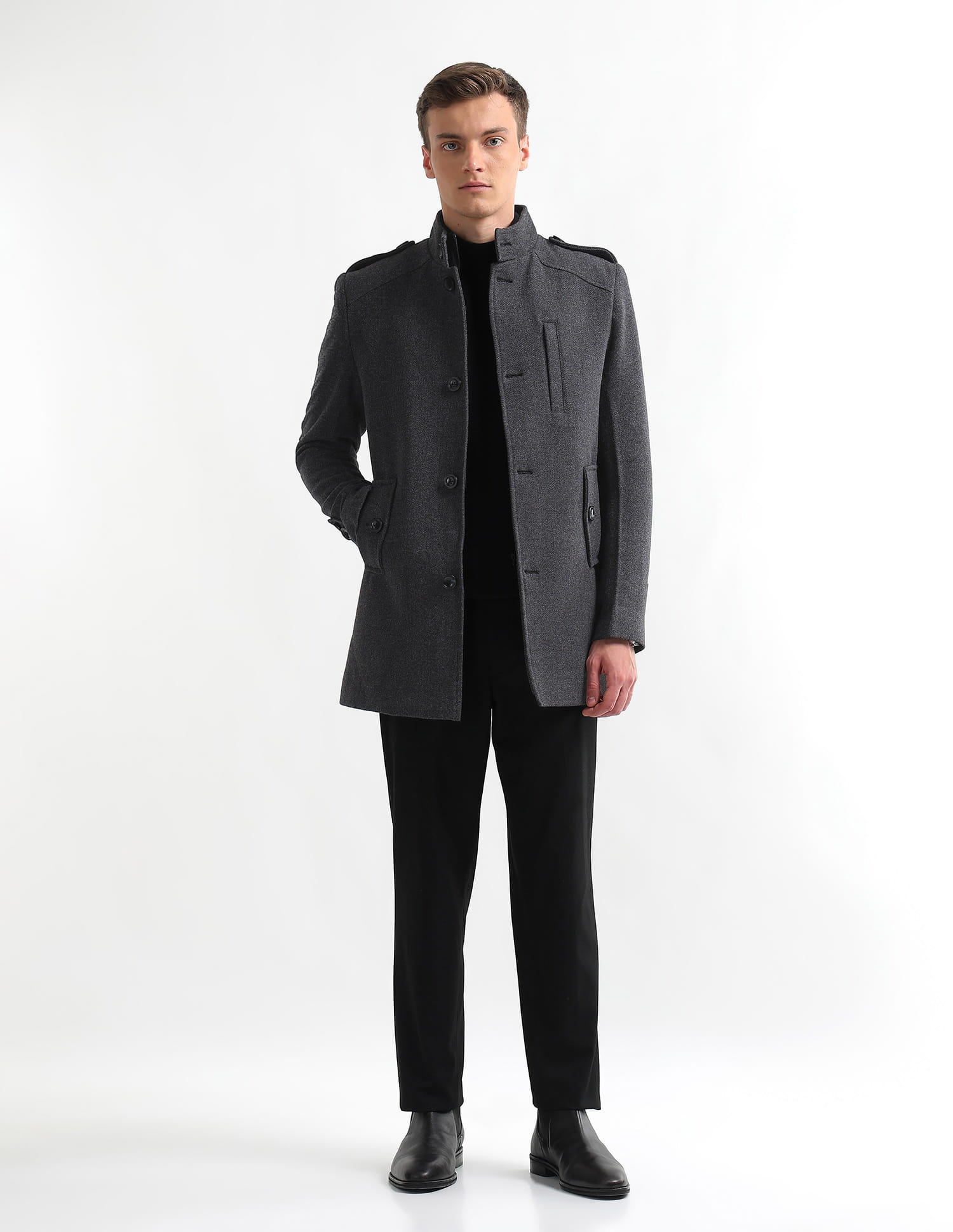 Buy Arrow Sport Stand Collar Textured Trench Coat - NNNOW.com